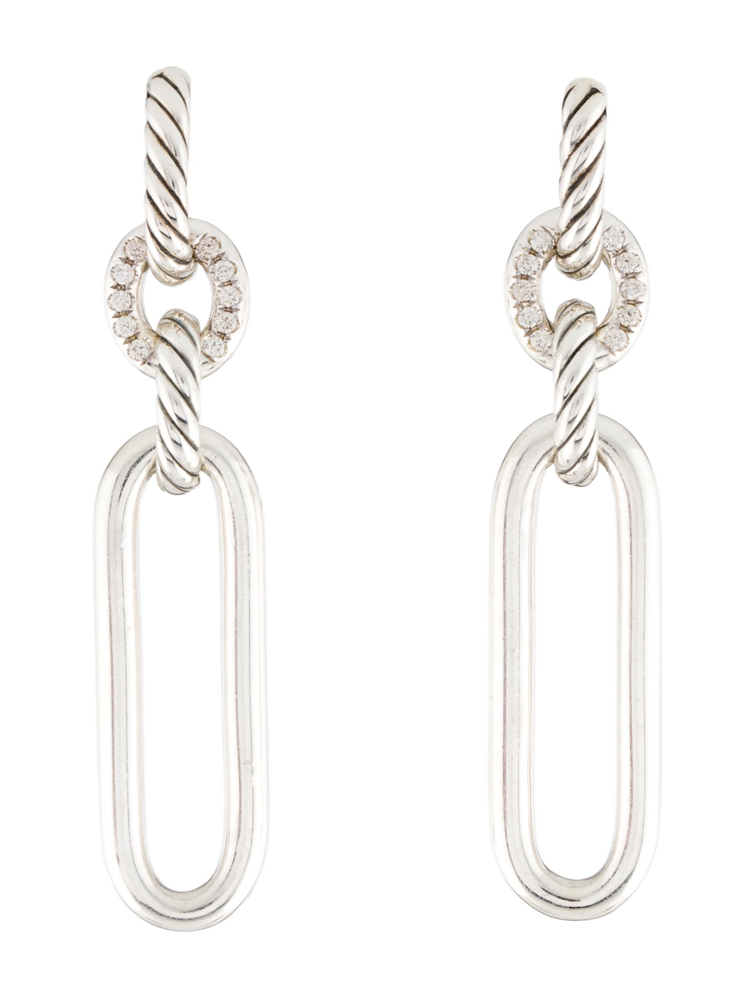 David Yurman Lexington Diamond Double Link Drop Earrings