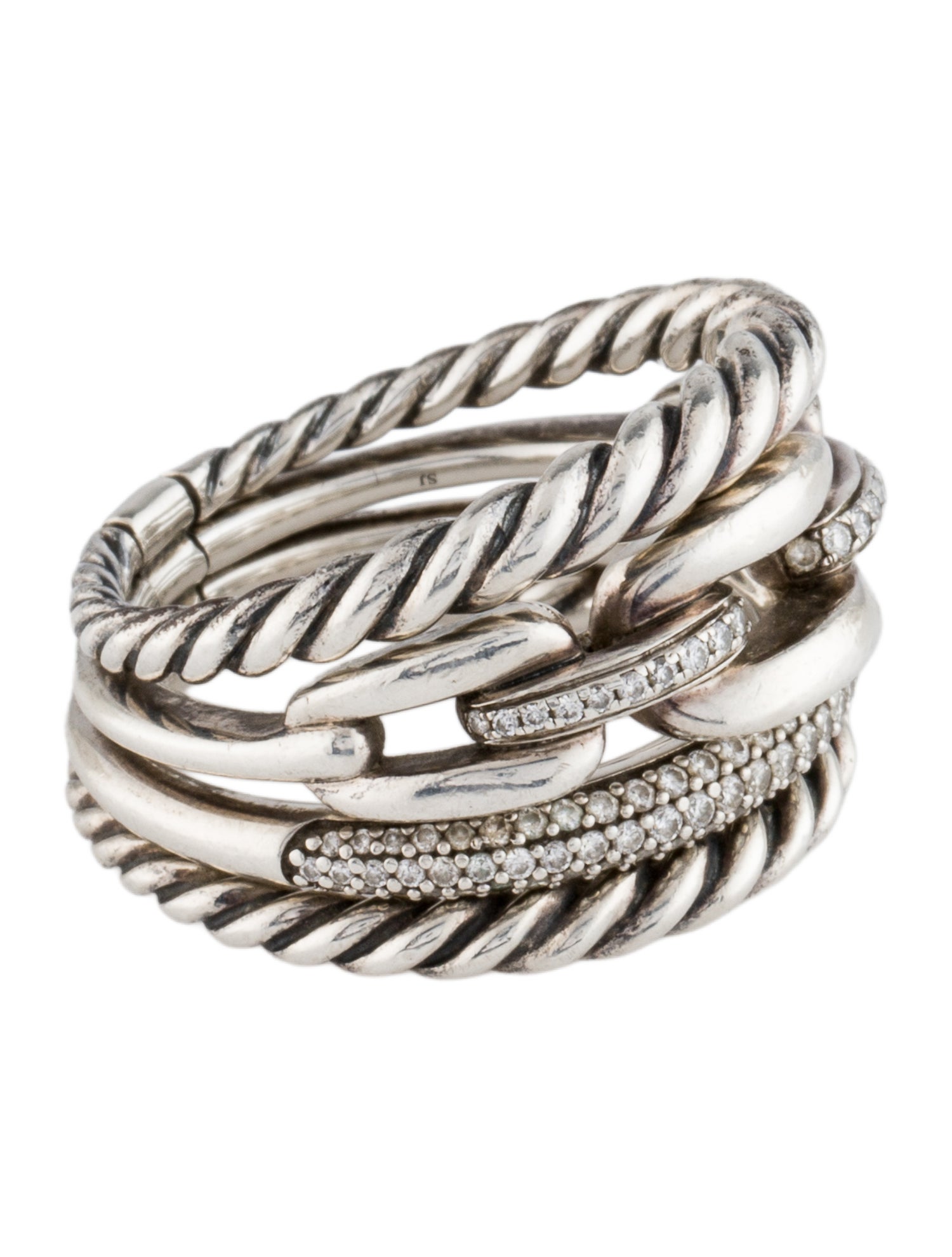 David Yurman Diamond Four Row Stack Ring
