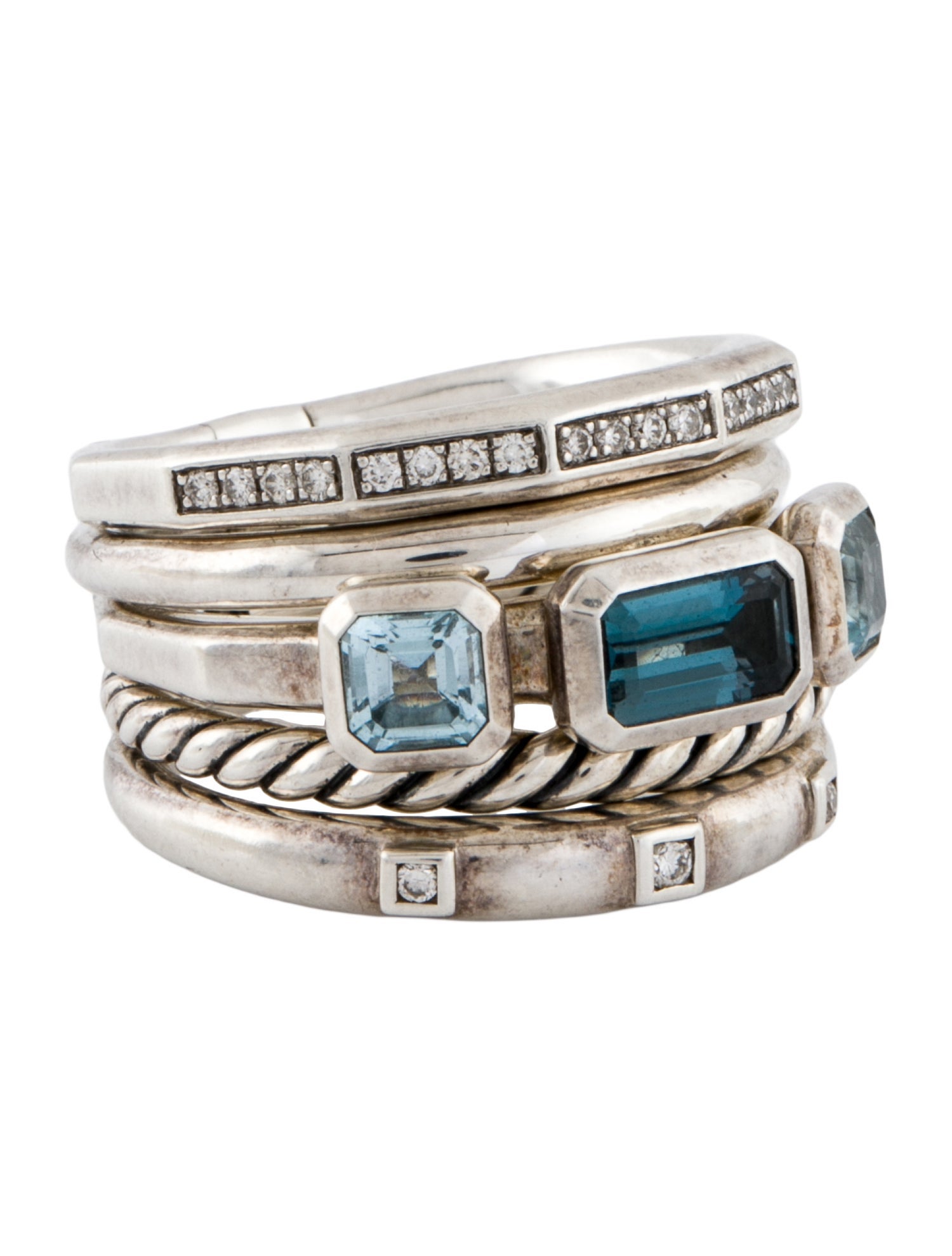 David Yurman Topaz & Diamond Stax Five Row Ring