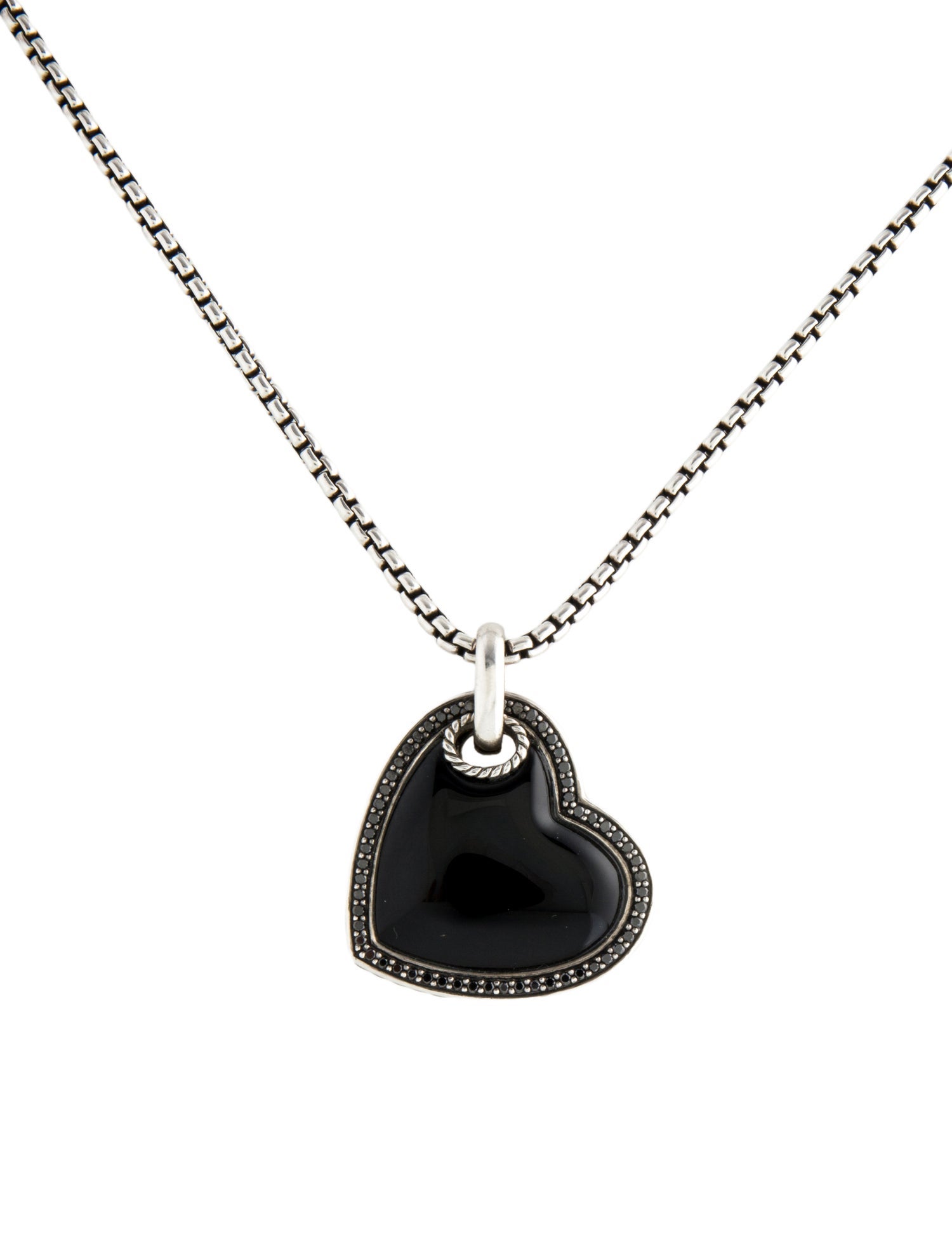 David Yurman Onyx & Diamond Heart Pendant Necklace