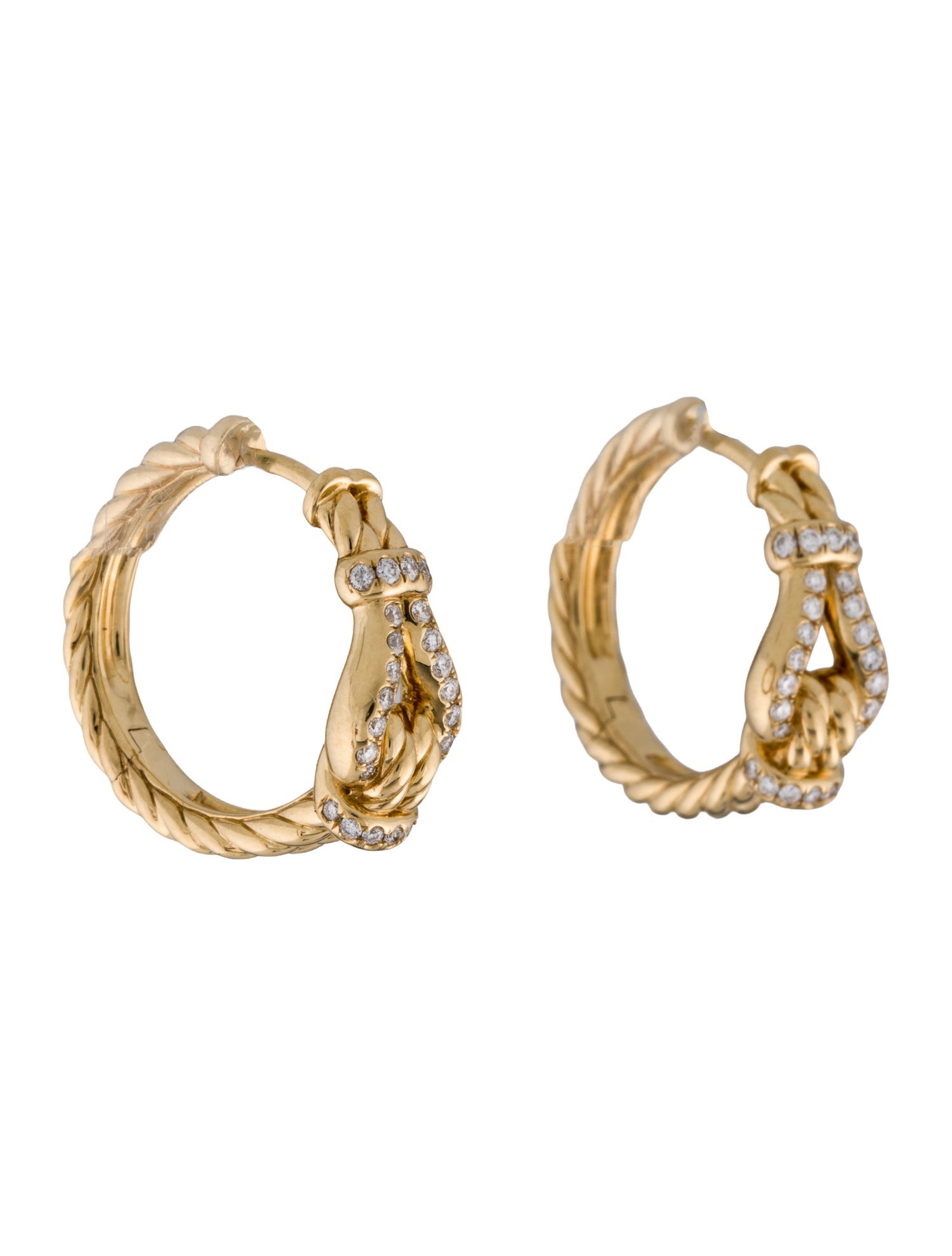 David Yurman 18K Diamond Thoroughbred Loop Hoop Earrings