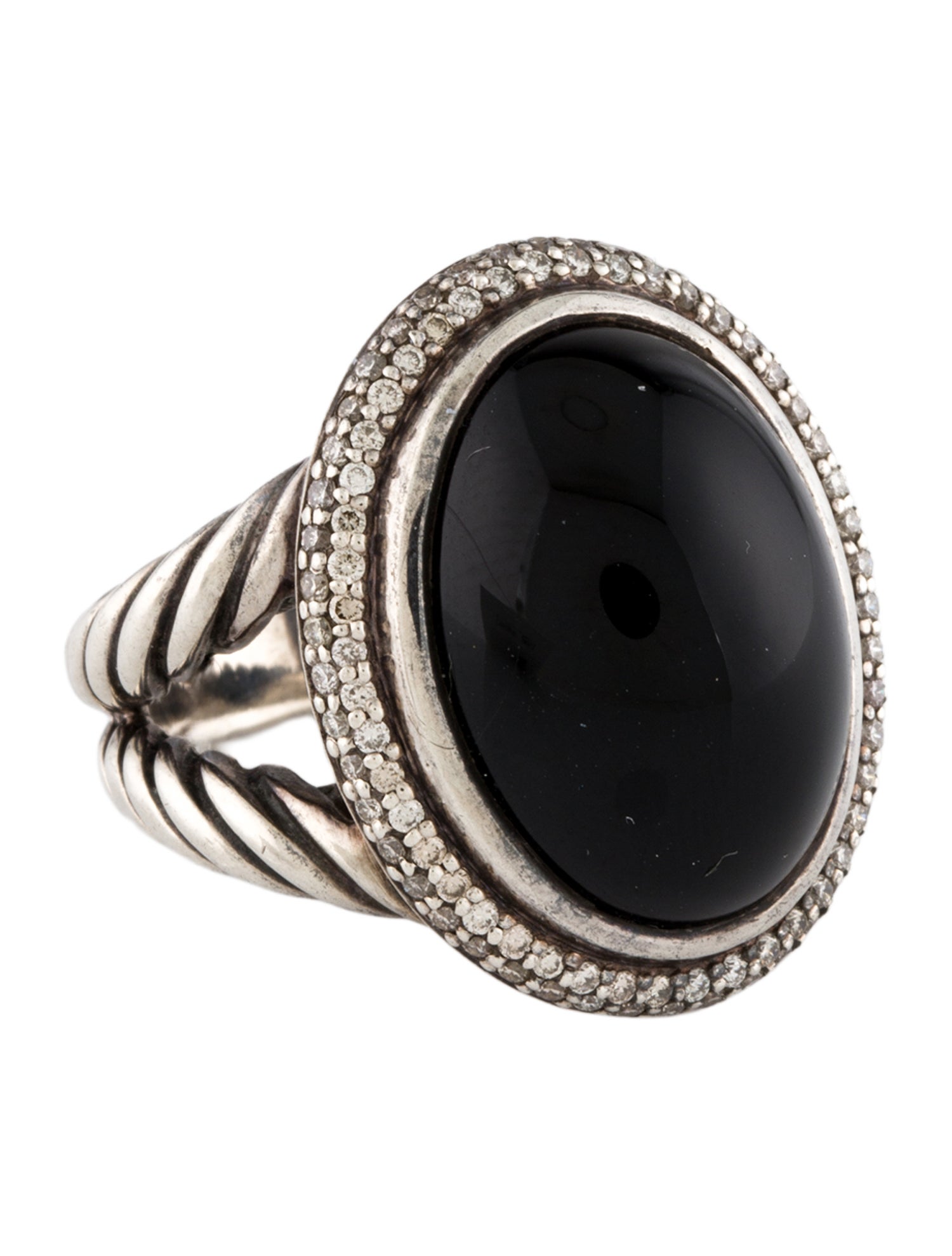 David Yurman Onyx & Diamond Signature Oval Ring