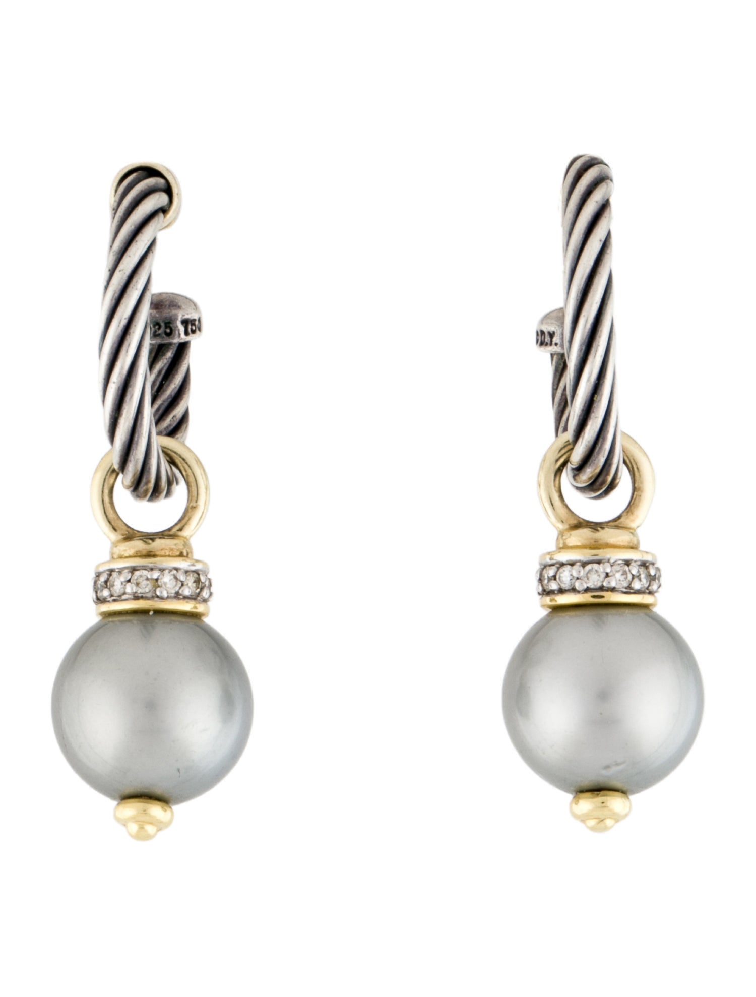 David Yurman Pearl & Diamond Convertible Hoop Earrings