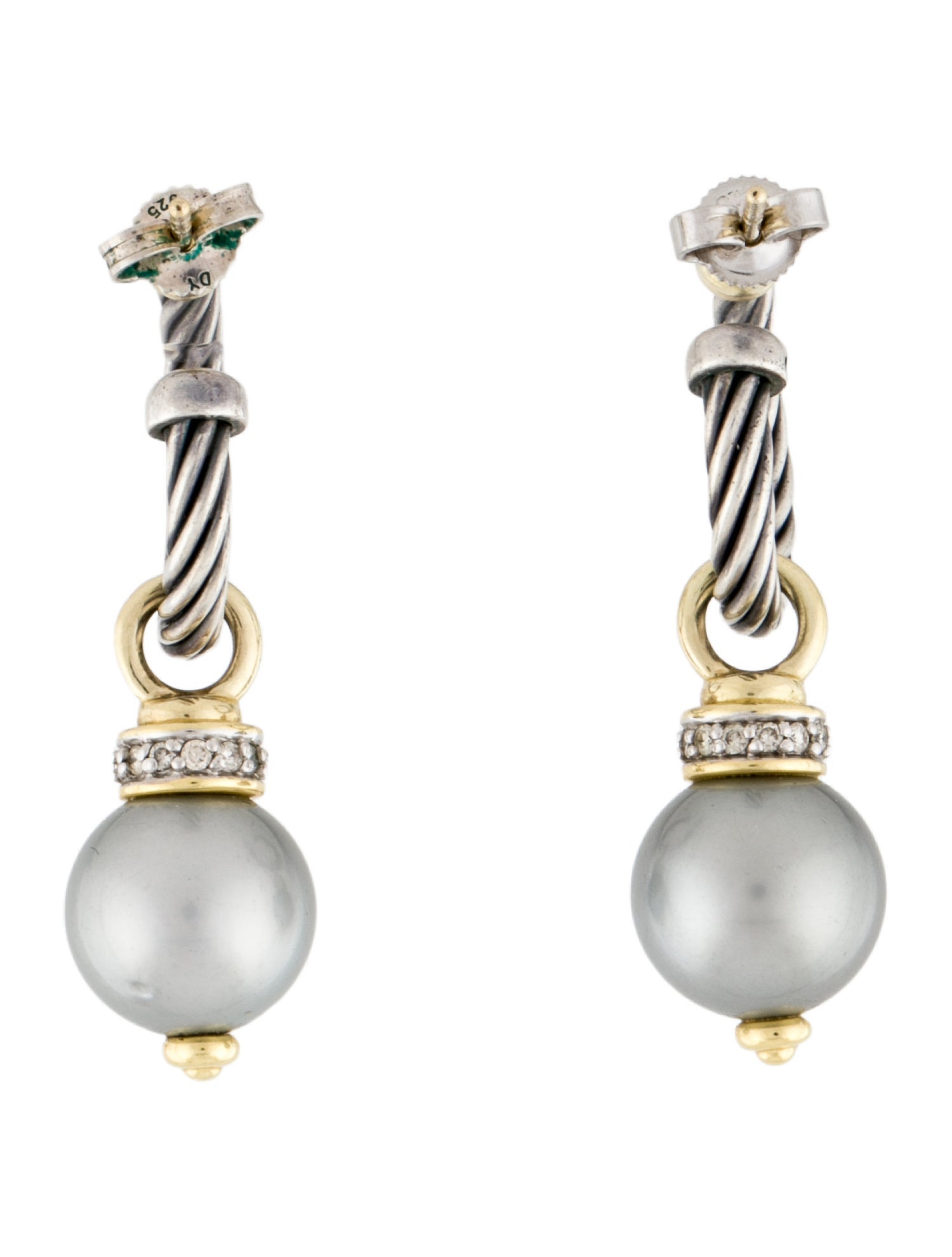 David Yurman Pearl & Diamond Convertible Hoop Earrings