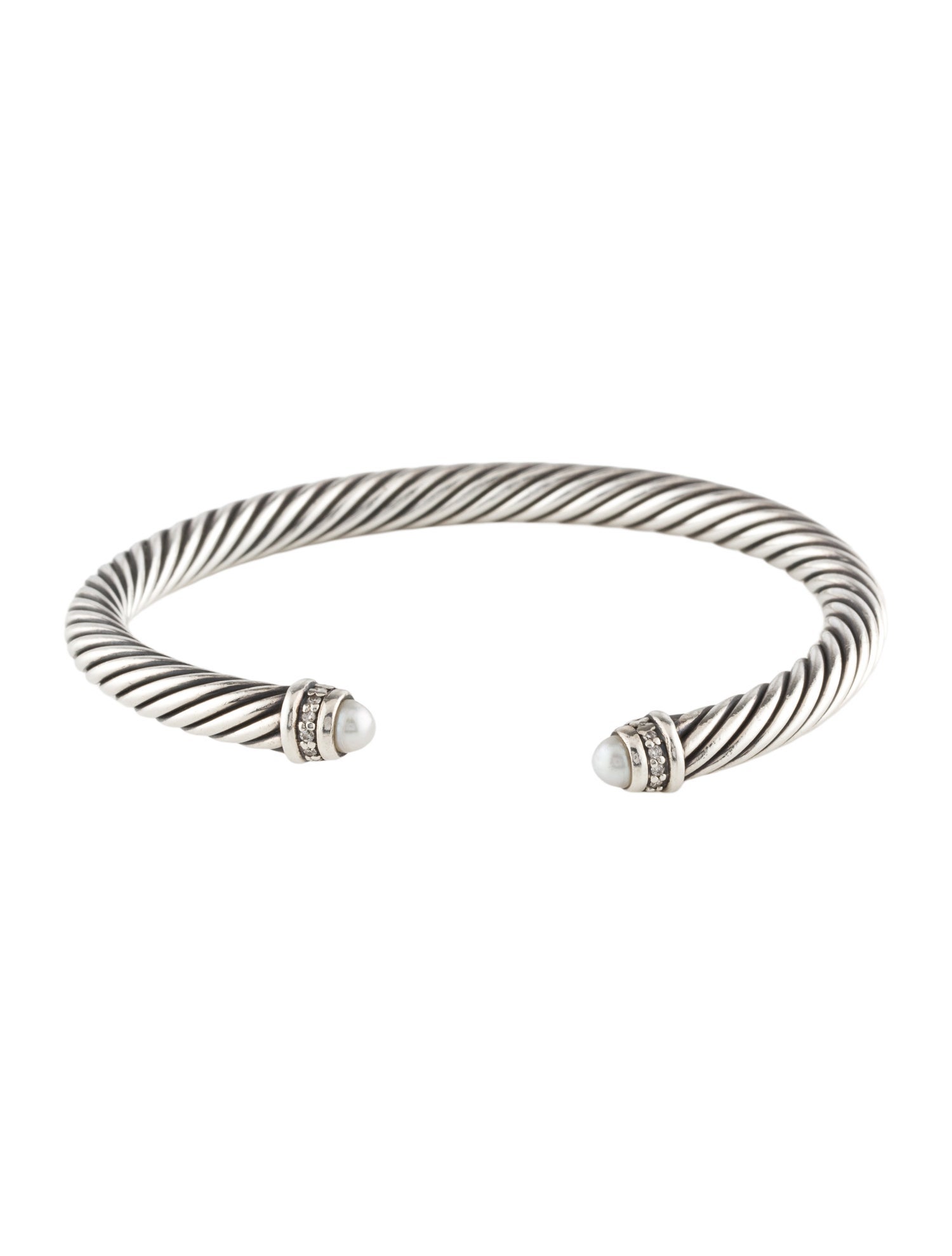 David Yurman Pearl & Diamond Cable Cuff Bracelet