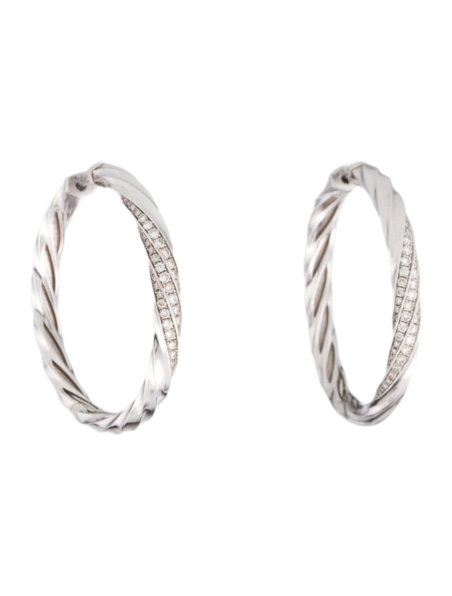 David Yurman Diamond Cable Edge Hoop Earrings