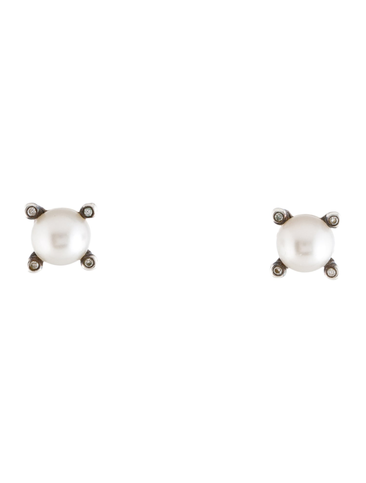 David Yurman Pearl & Diamond Stud Earrings