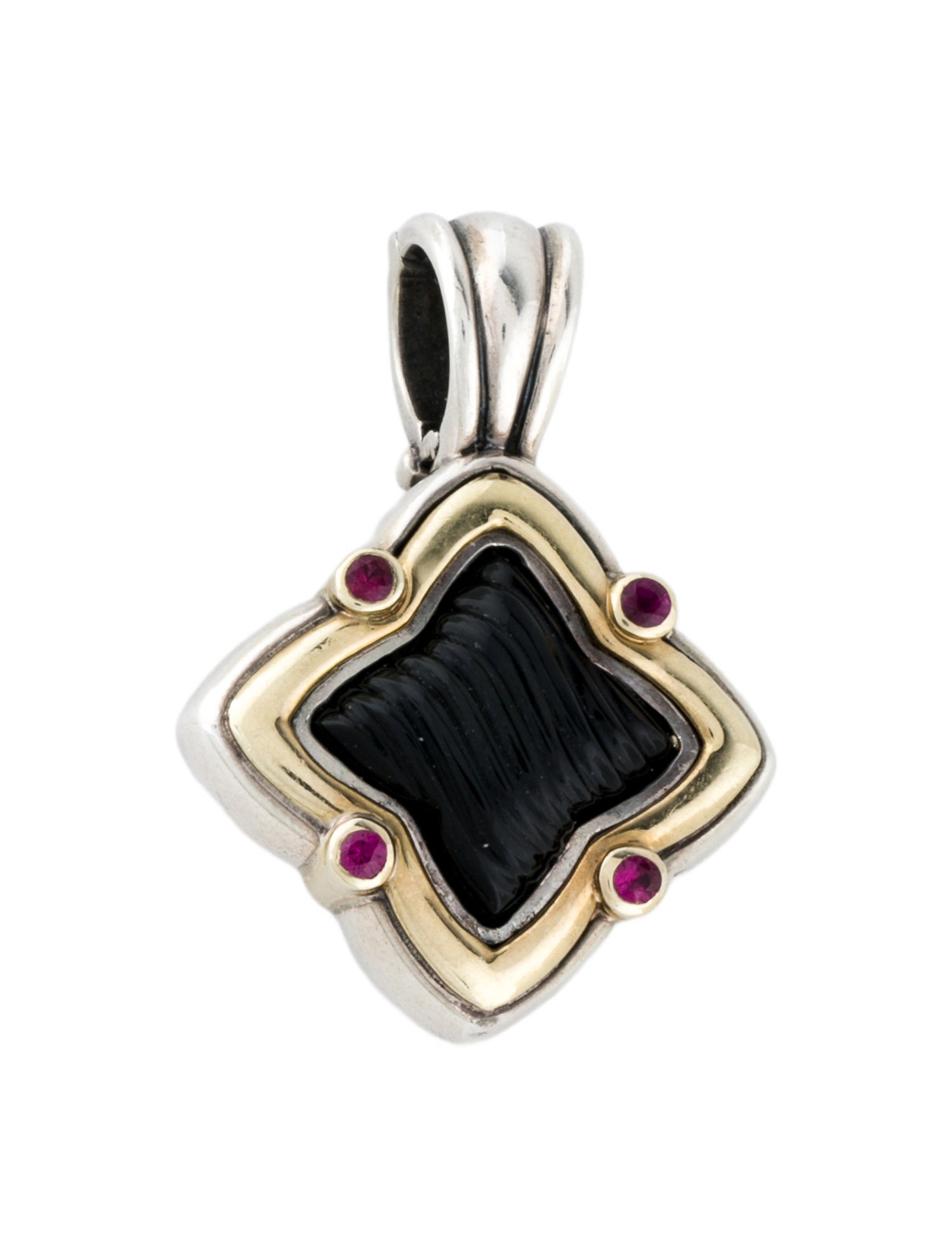 David Yurman Onyx & Ruby Quatrefoil Pendant