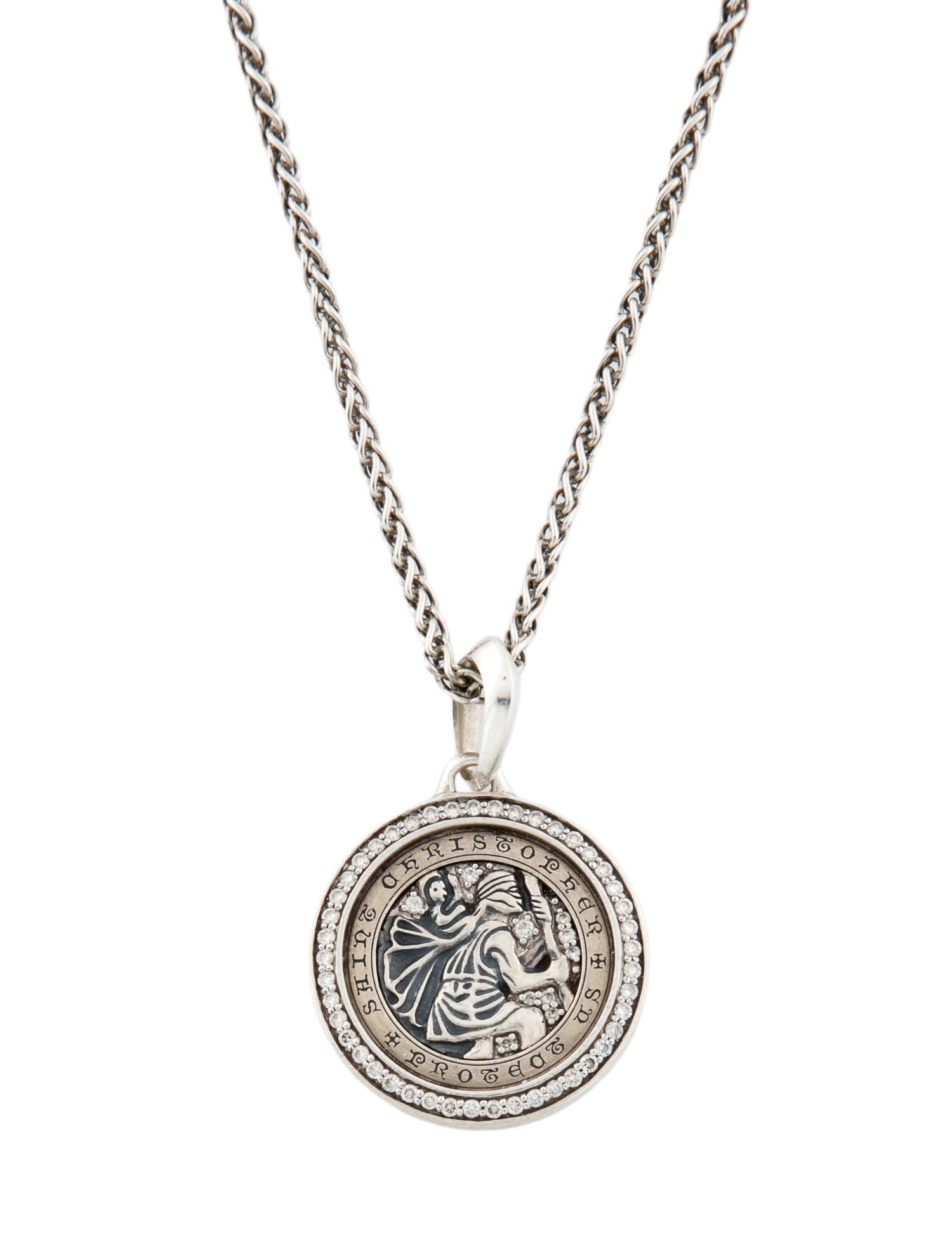 David Yurman Diamond St. Christopher Amulet Pendant Necklace