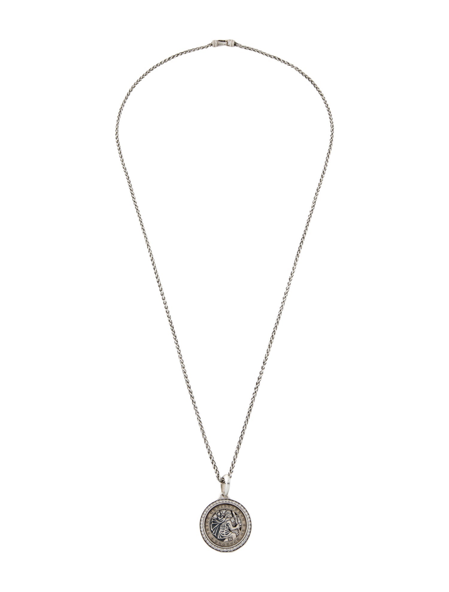 David Yurman Diamond St. Christopher Amulet Pendant Necklace
