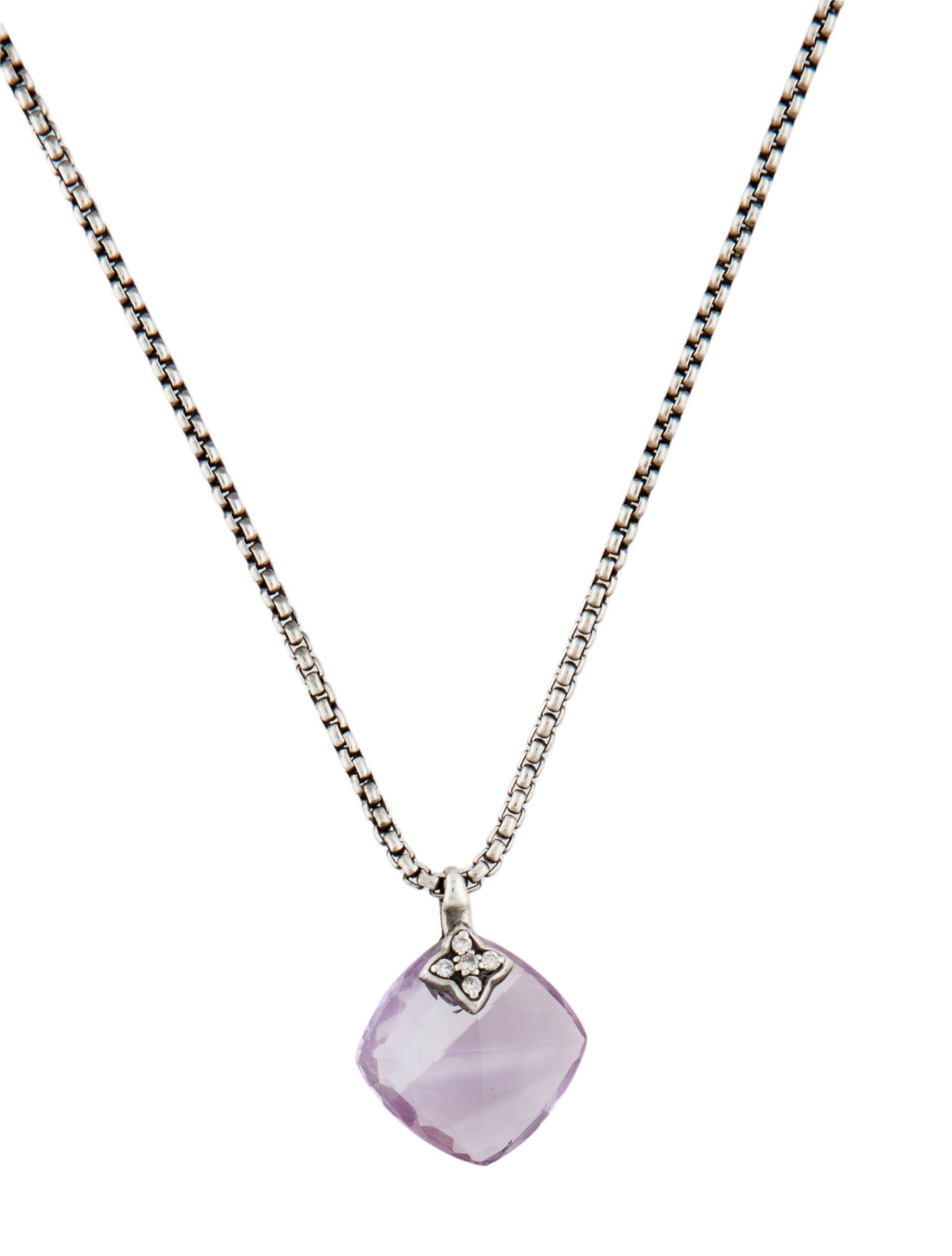 David Yurman Amethyst & Diamond Cushion On Point Pendant Necklace