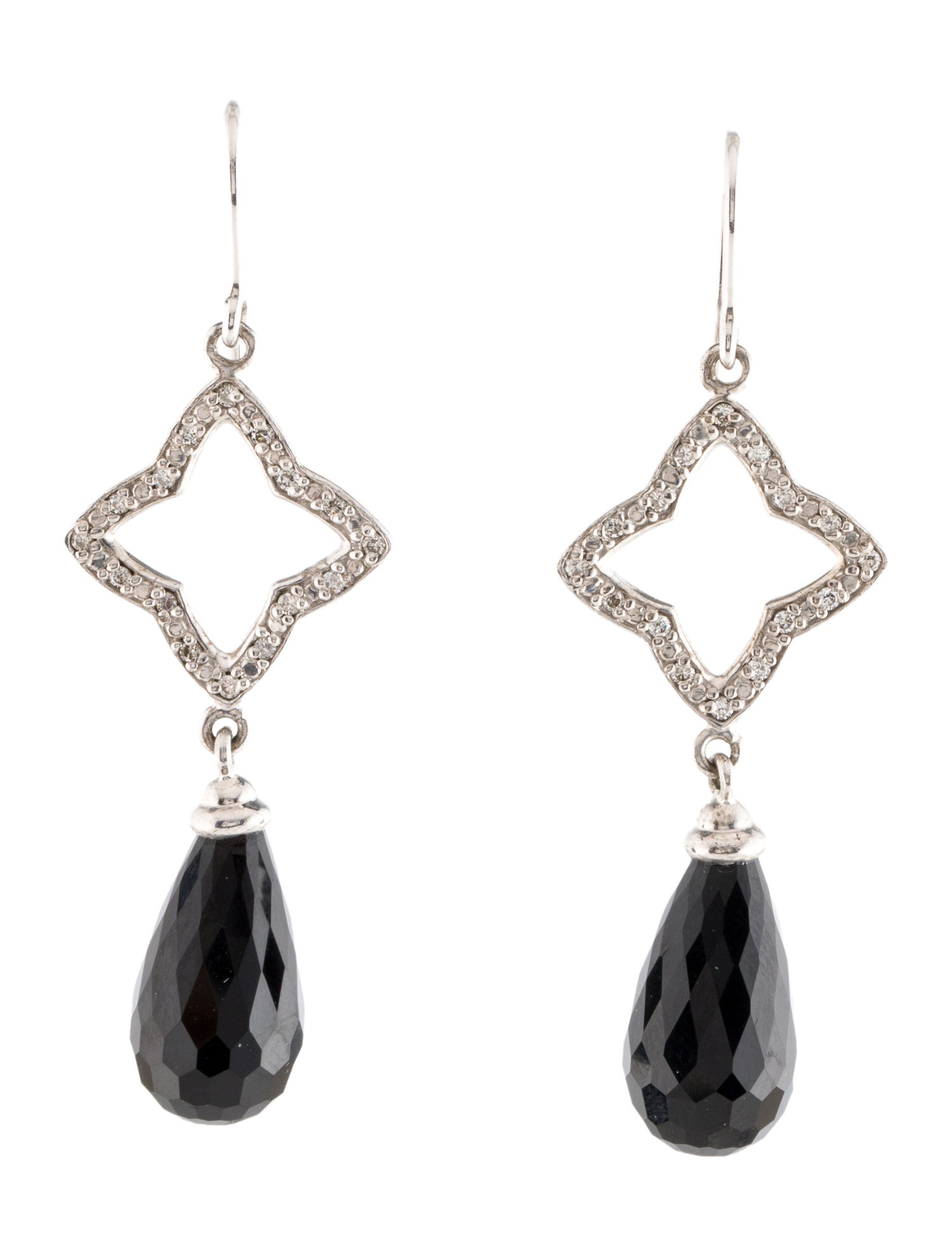 David Yurman Onyx & Diamond Quatrefoil Drop Earrings