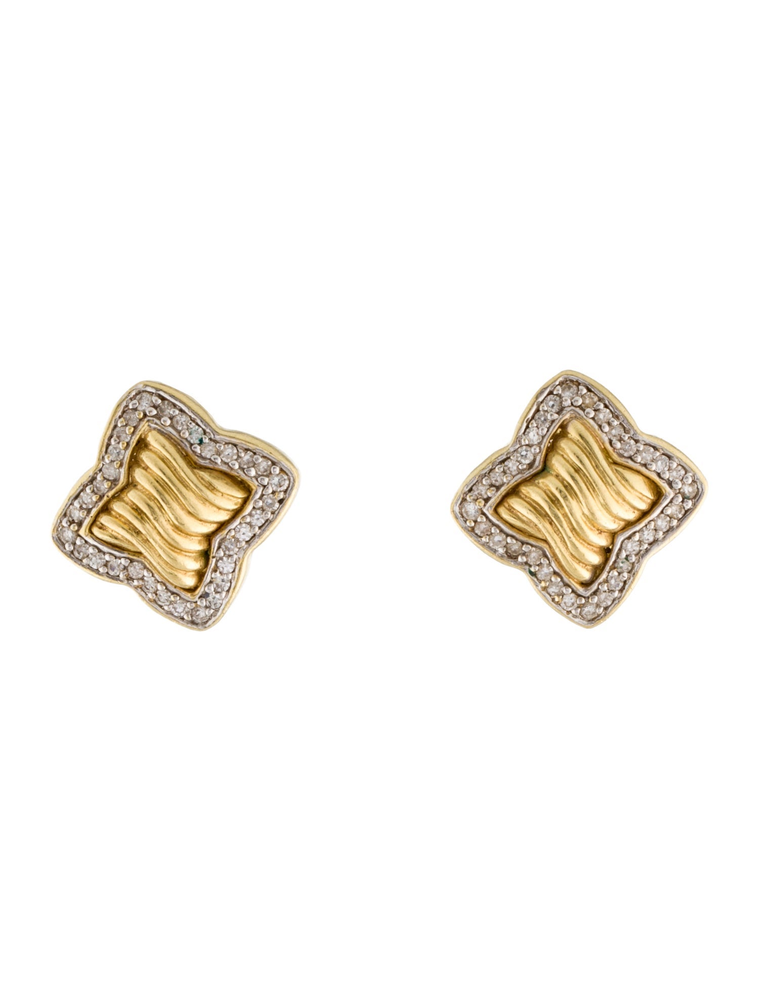 David Yurman 18K Diamond Quatrefoil Earclips