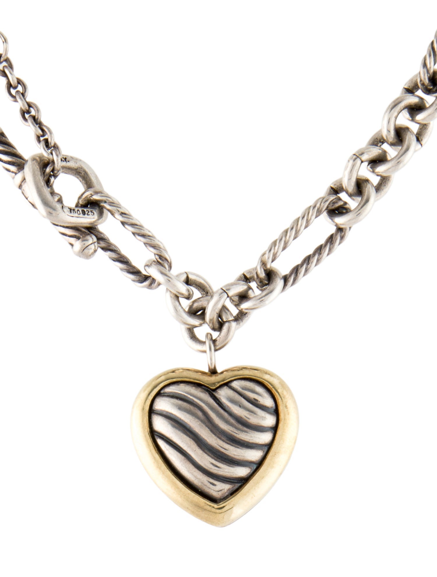 David Yurman Two-Tone Sculpted Cable Heart Pendant Necklace