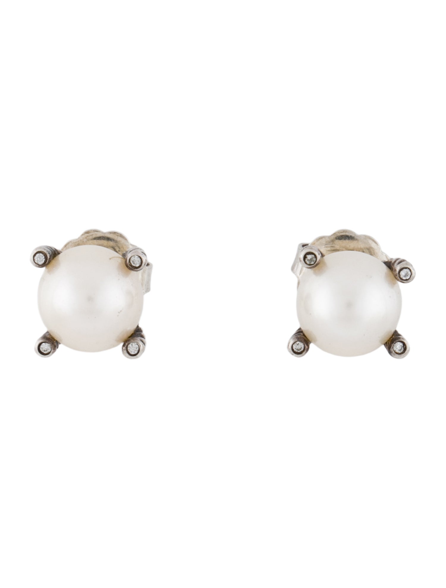 David Yurman Pearl & Diamond Stud Earrings
