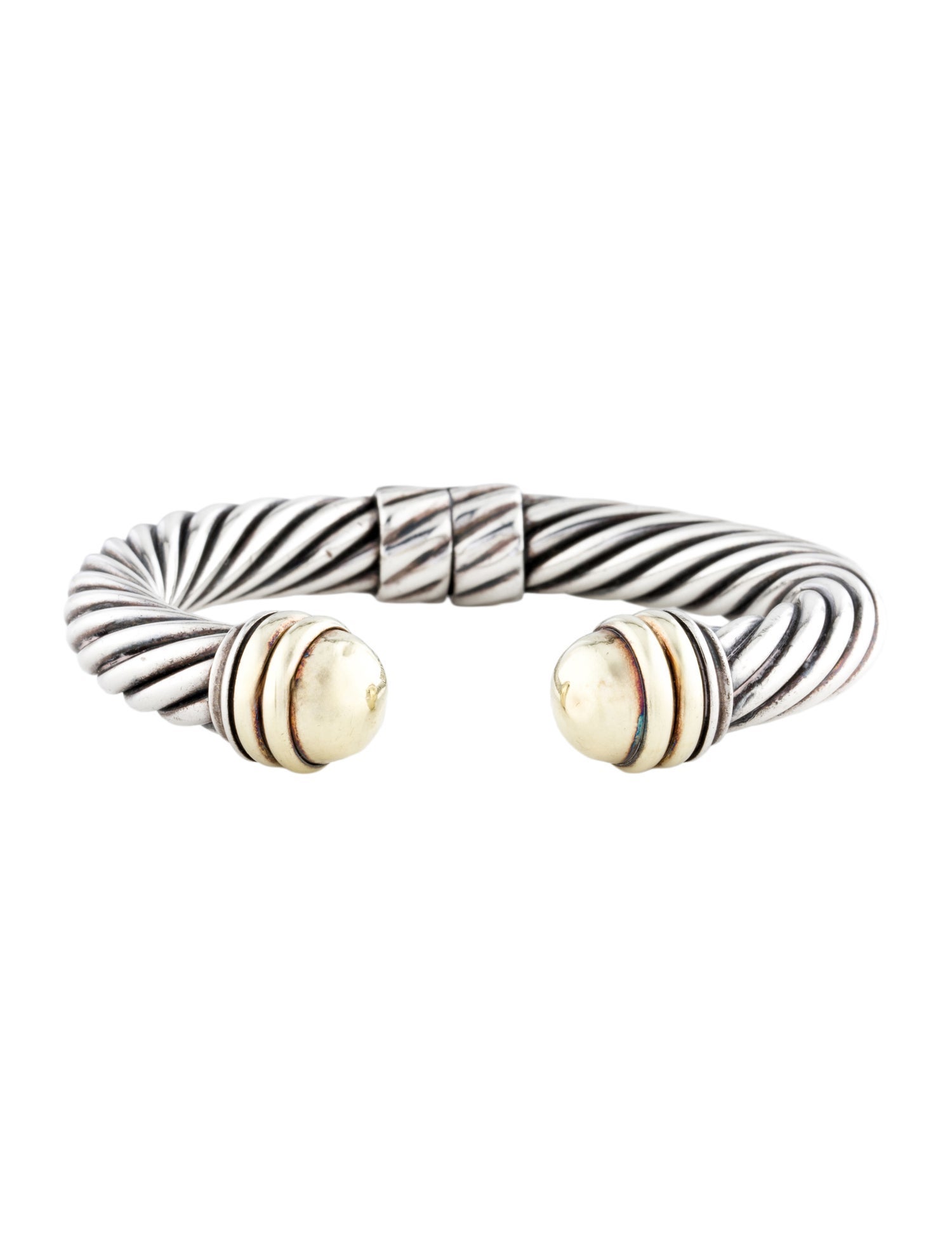 David Yurman Vintage Two-Tone Dome Cable Classic Hinged Cuff Bracelet