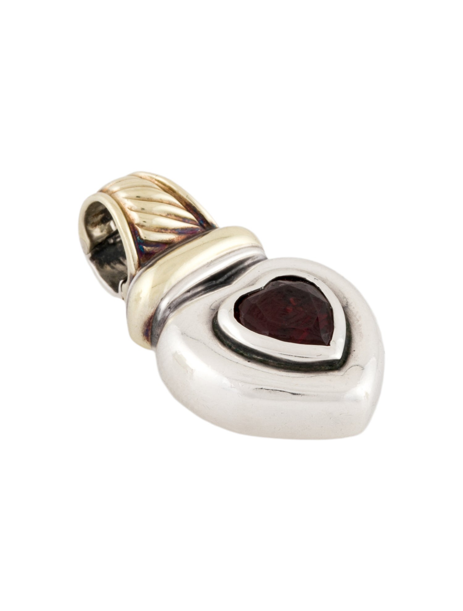 David Yurman Two-Tone Garnet Heart Enhancer Pendant