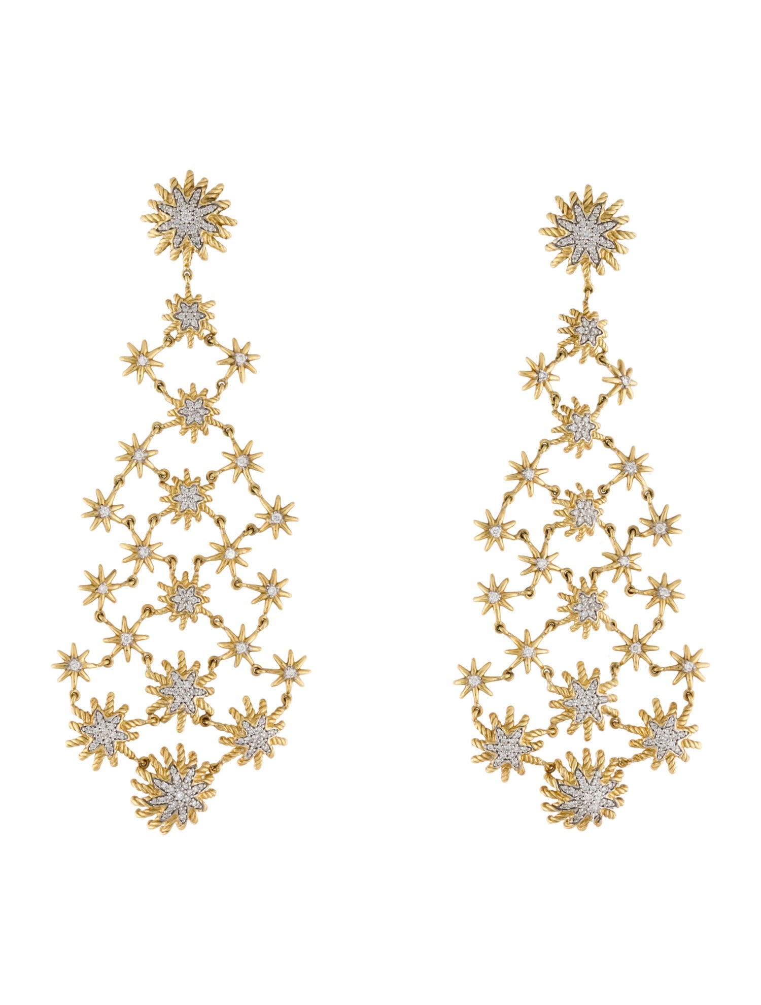 David Yurman 18K Diamond Starburst Drop Earrings