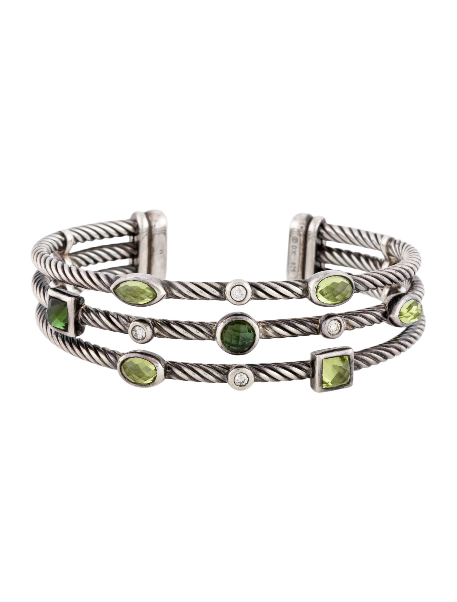 David Yurman Tourmaline, Peridot & Diamond 3 Row Confetti Cuff Bracelet
