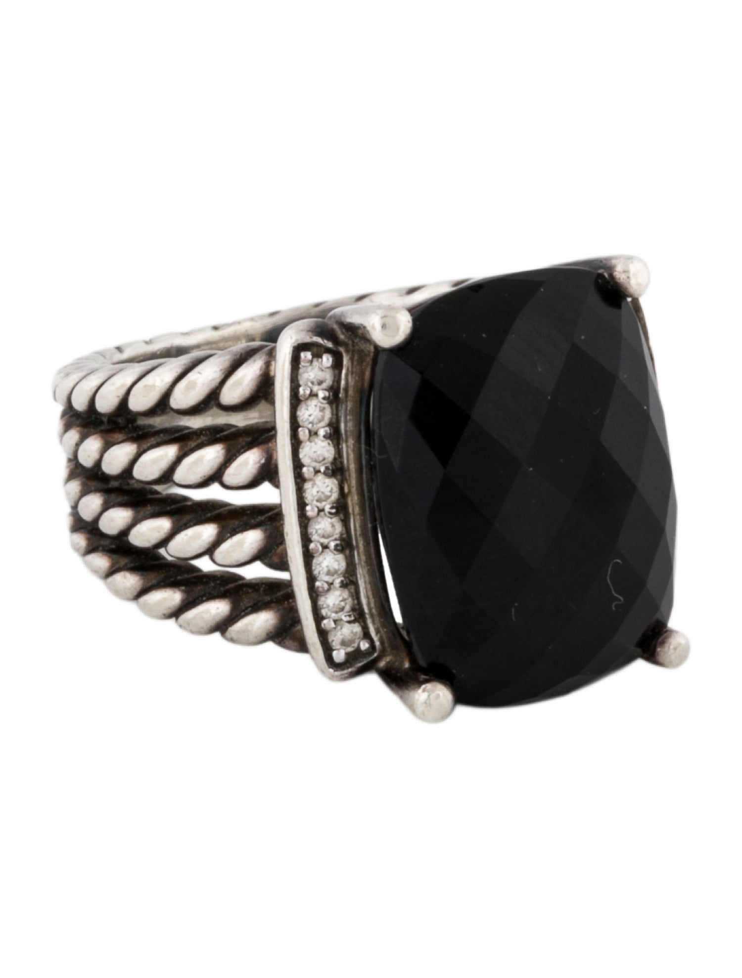 David Yurman Onyx & Diamond Wheaton Cocktail Ring