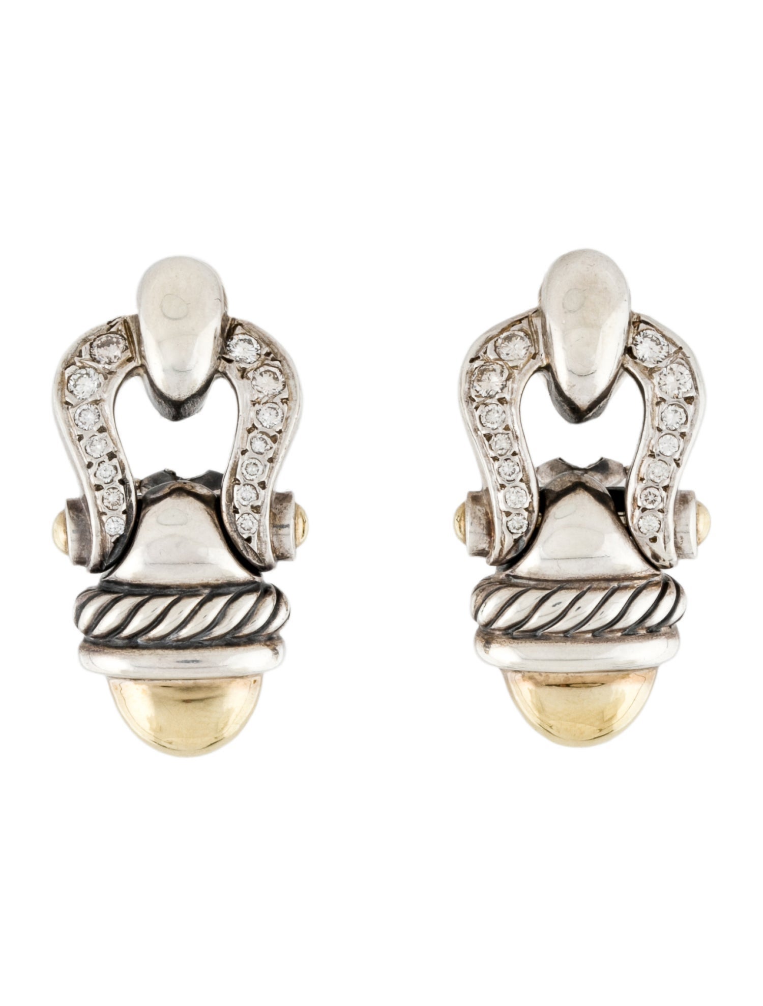 David Yurman Diamond Acorn Buckle Doorknocker Earclip Earrings