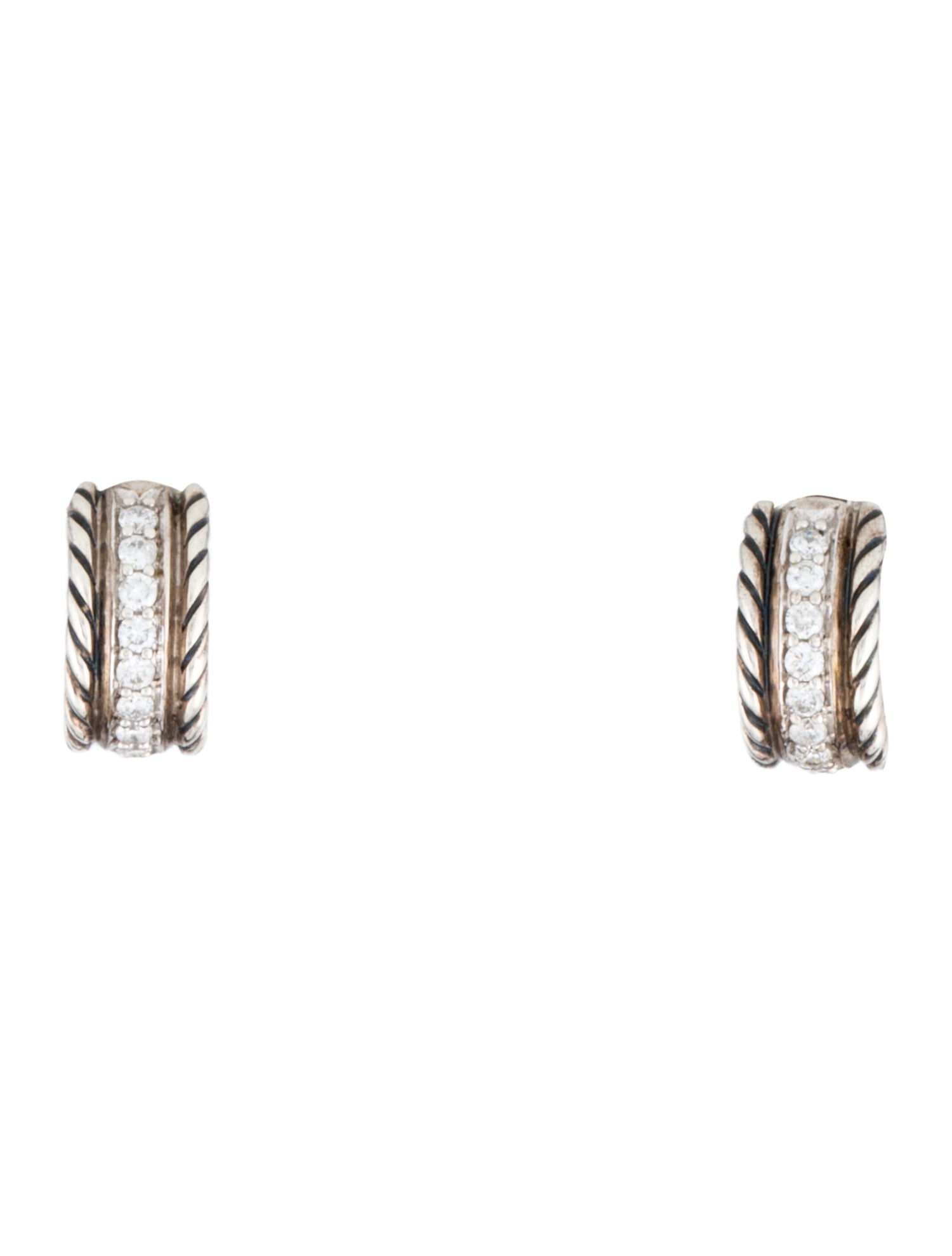 David Yurman Diamond Cable Huggie Hoop Earrings