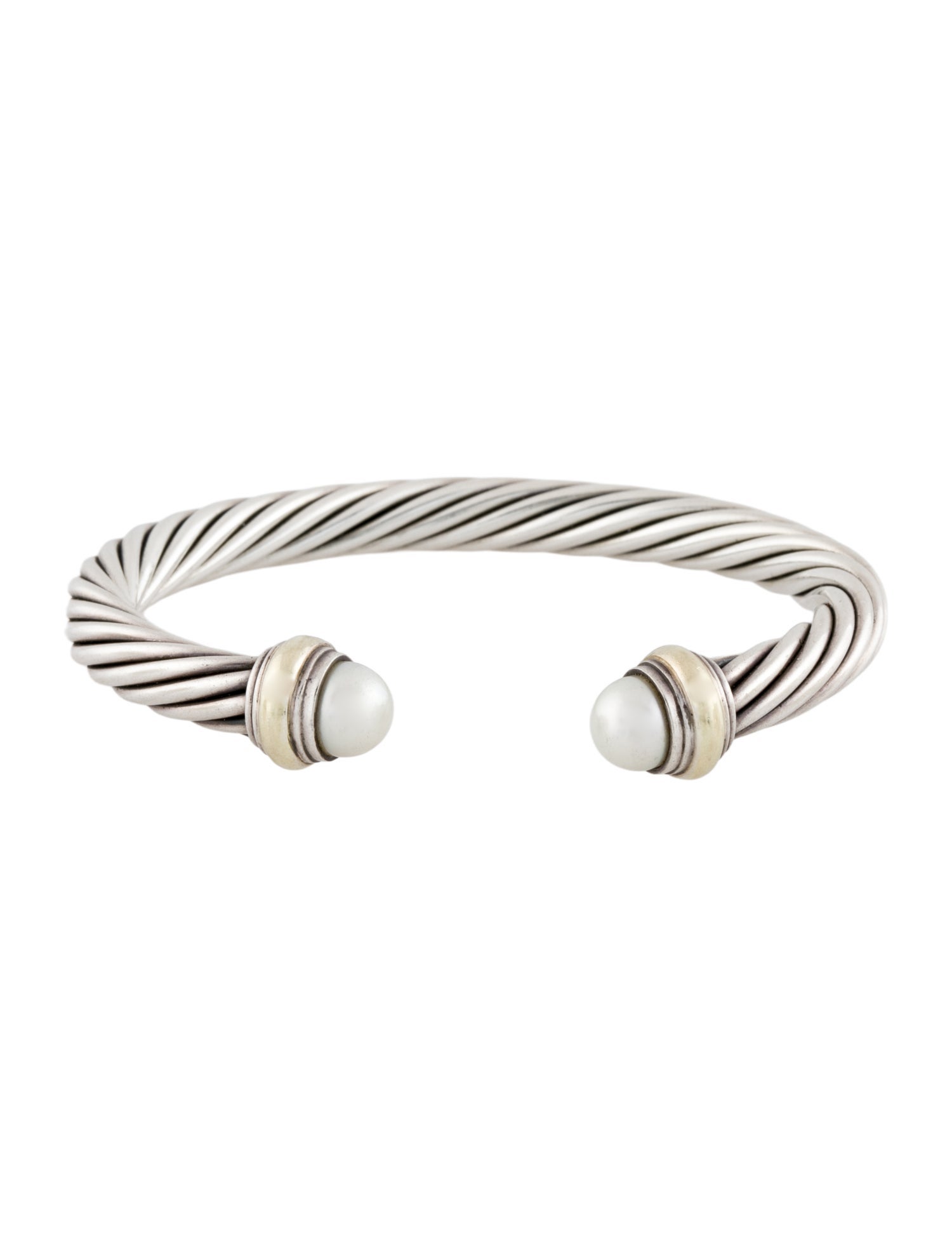 David Yurman Two-Tone Pearl Classic Cable Cuff Bracelet