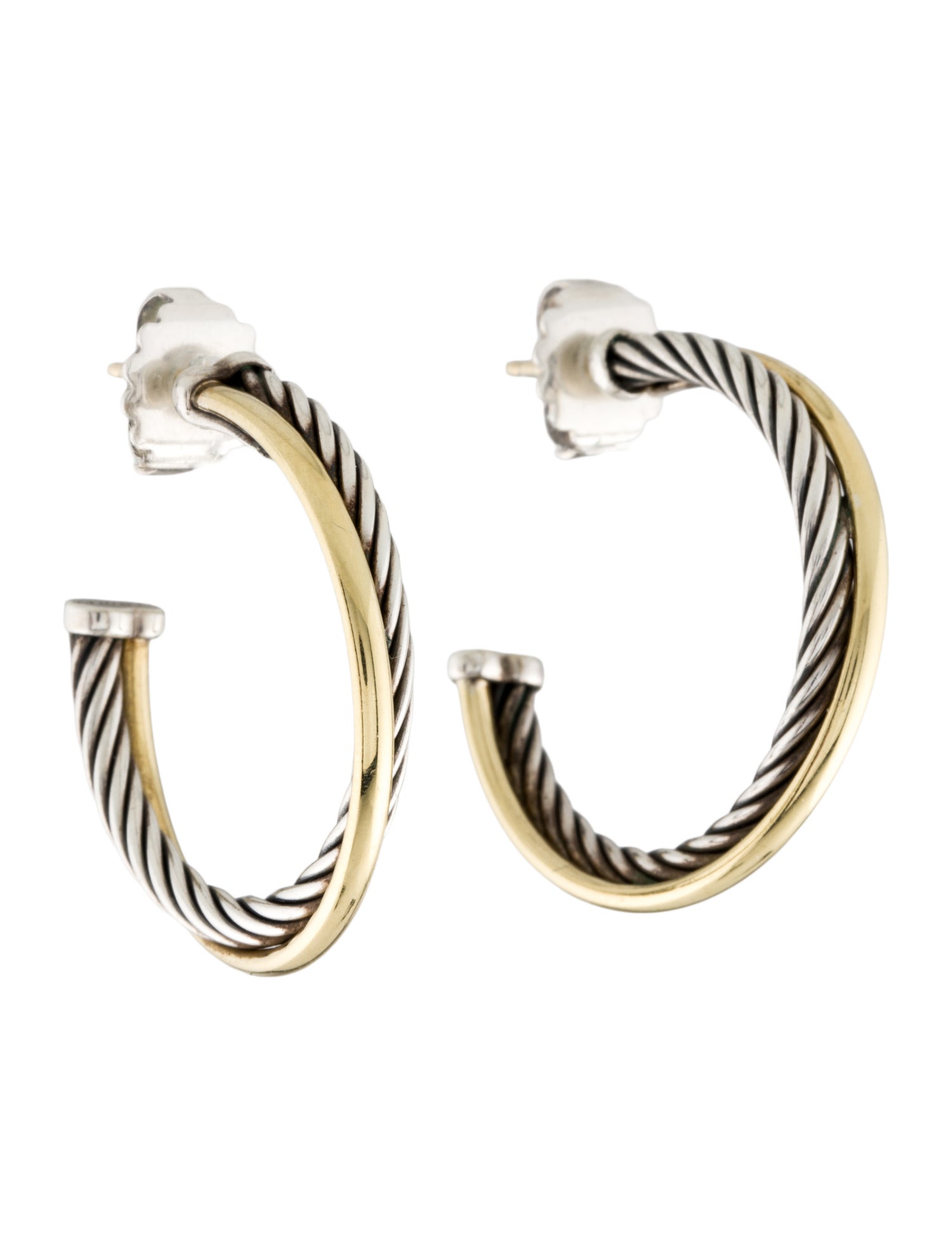 David Yurman Two-Tone Cable Crossover Hoop Earrings