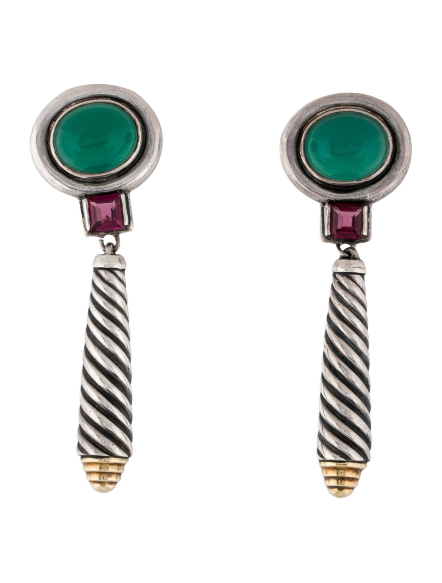 David Yurman Vintage Dyed Chalcedony & Rhodolite Drop Earrings