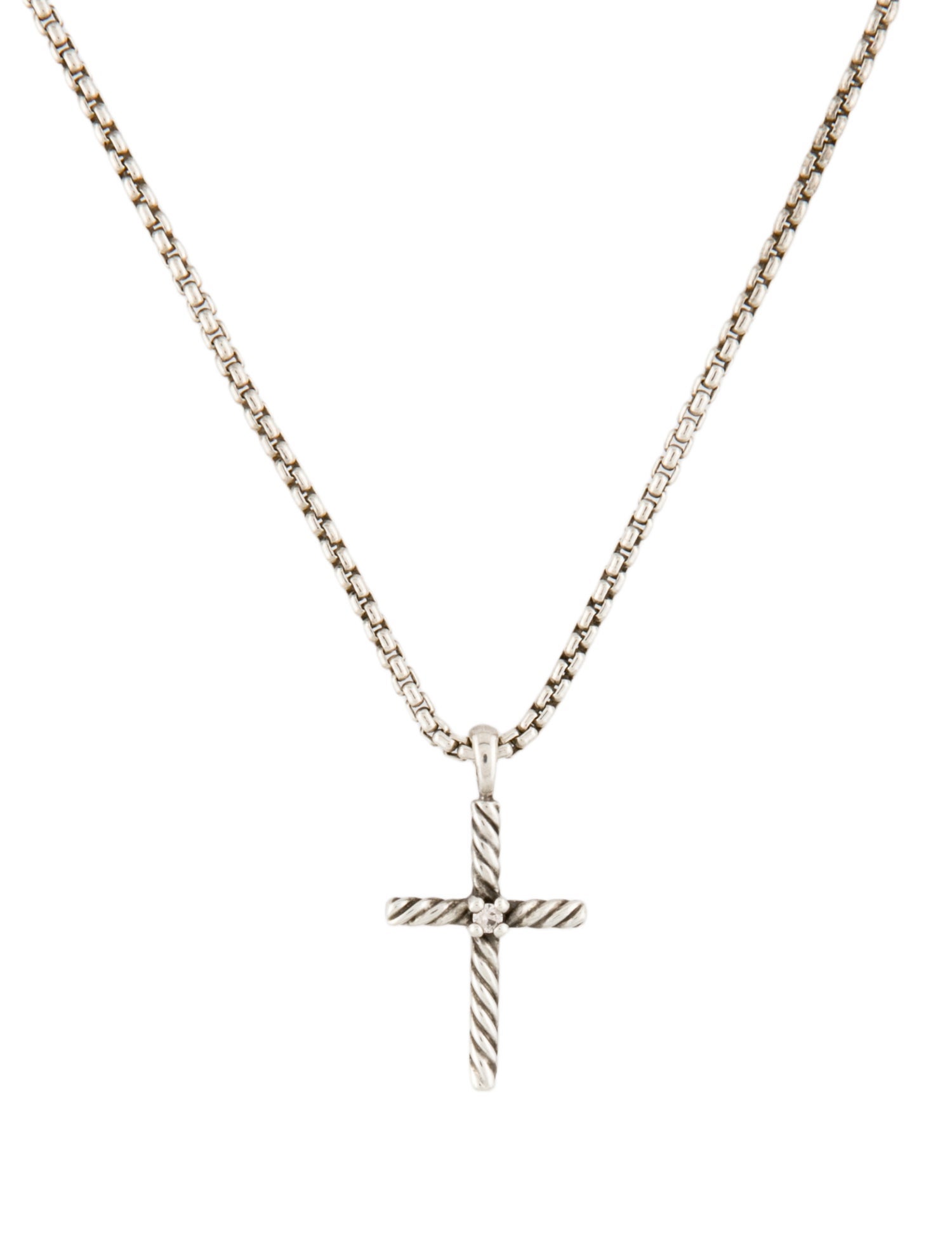 David Yurman Diamond Classic Cable Cross Pendant Necklace