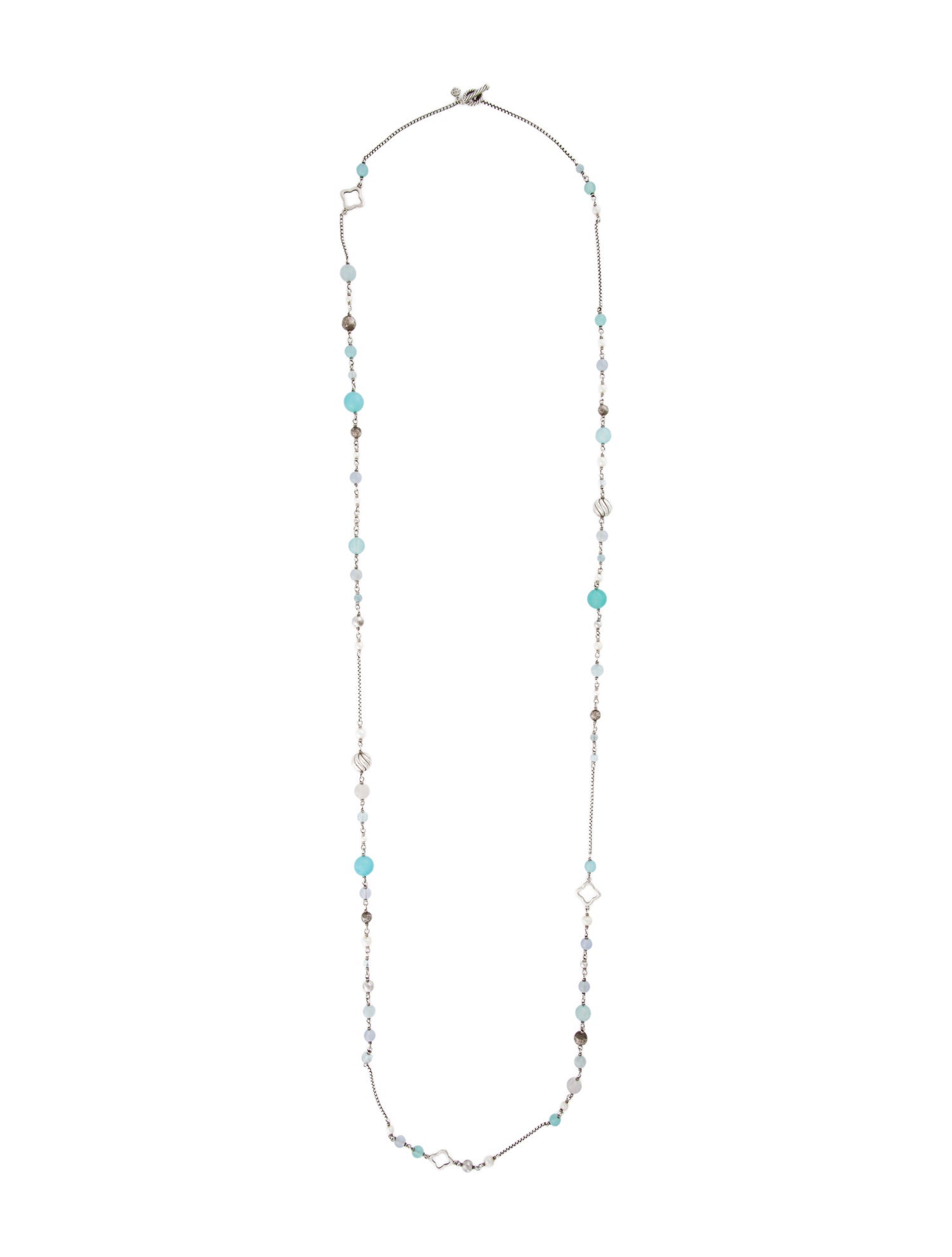 David Yurman Pearl & Multistone Quatrefoil Station Necklace