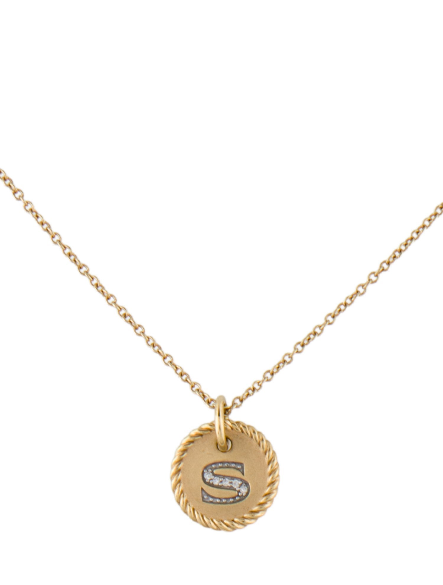 David Yurman 18K Diamond Initial Charm Pendant Necklace