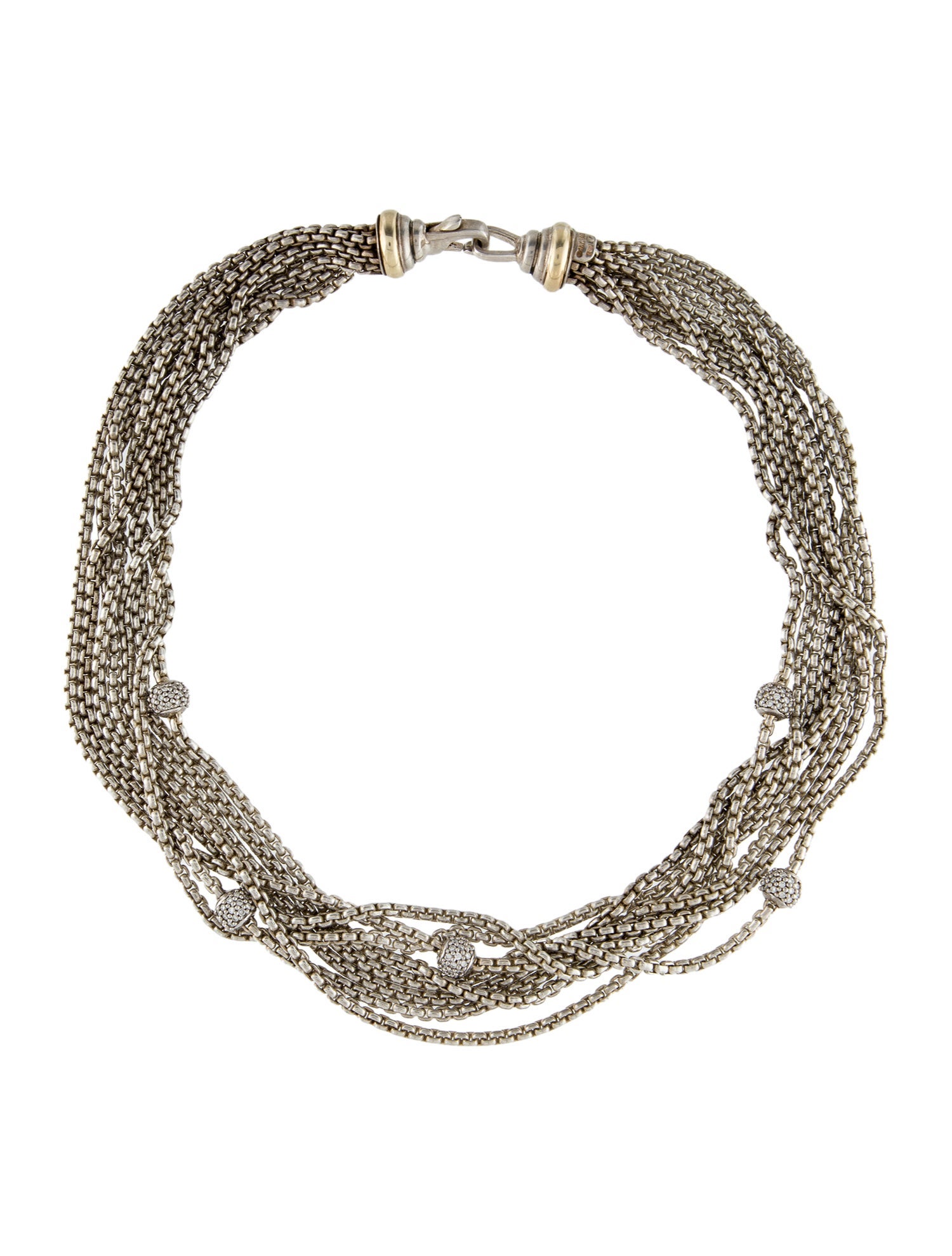 David Yurman Diamond Station Multi-Strand Box Chain Necklace
