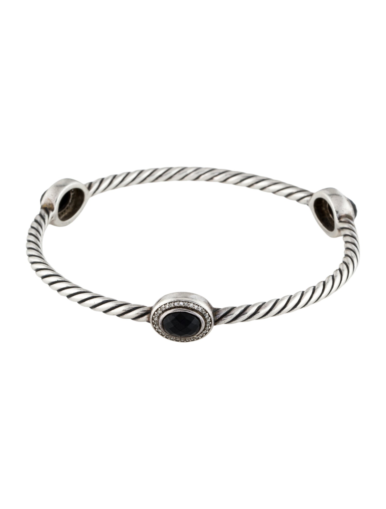 David Yurman Onyx & Diamond Three-Station Color Classics Bangle Bracelet