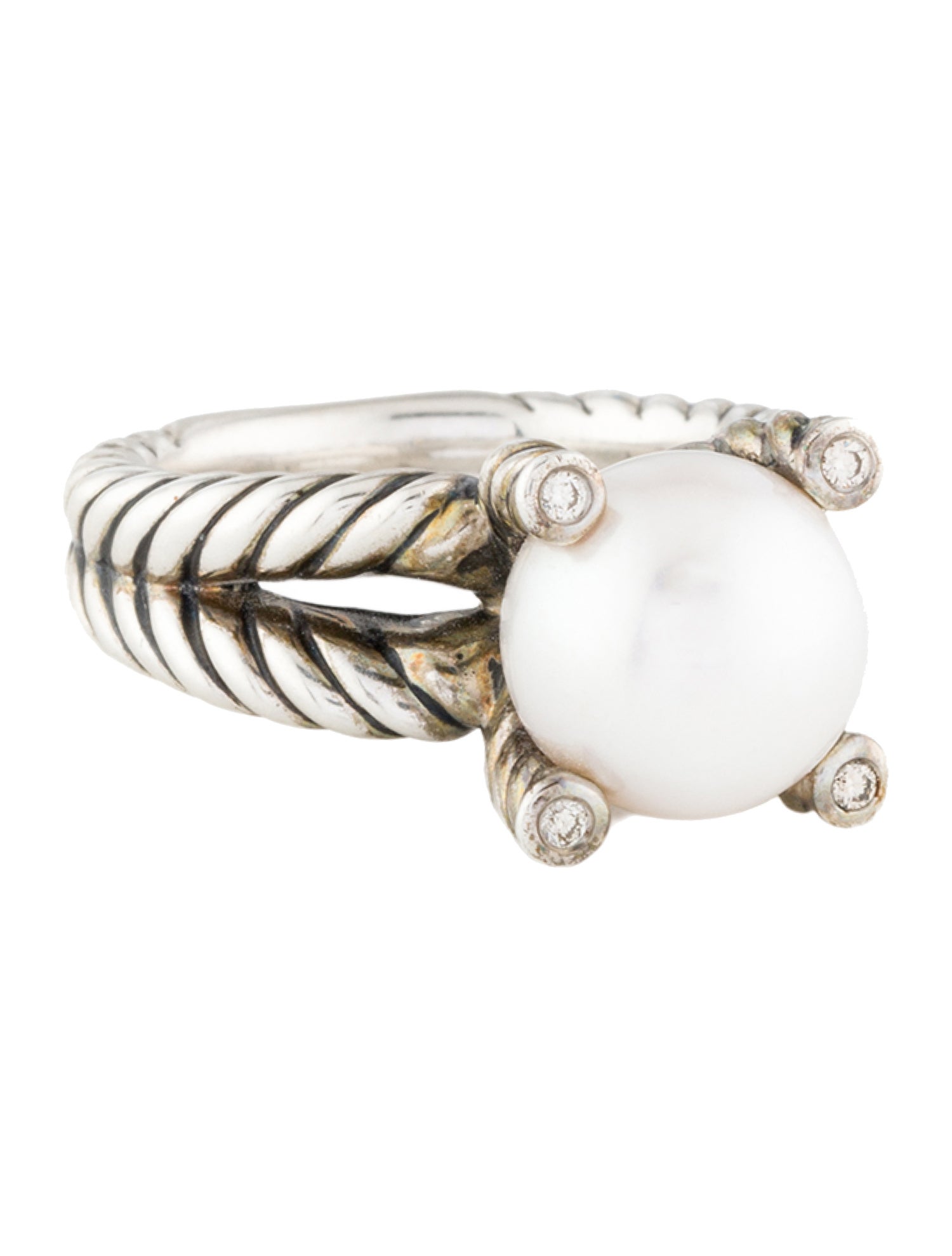 David Yurman Pearl & Diamond Cable Ring