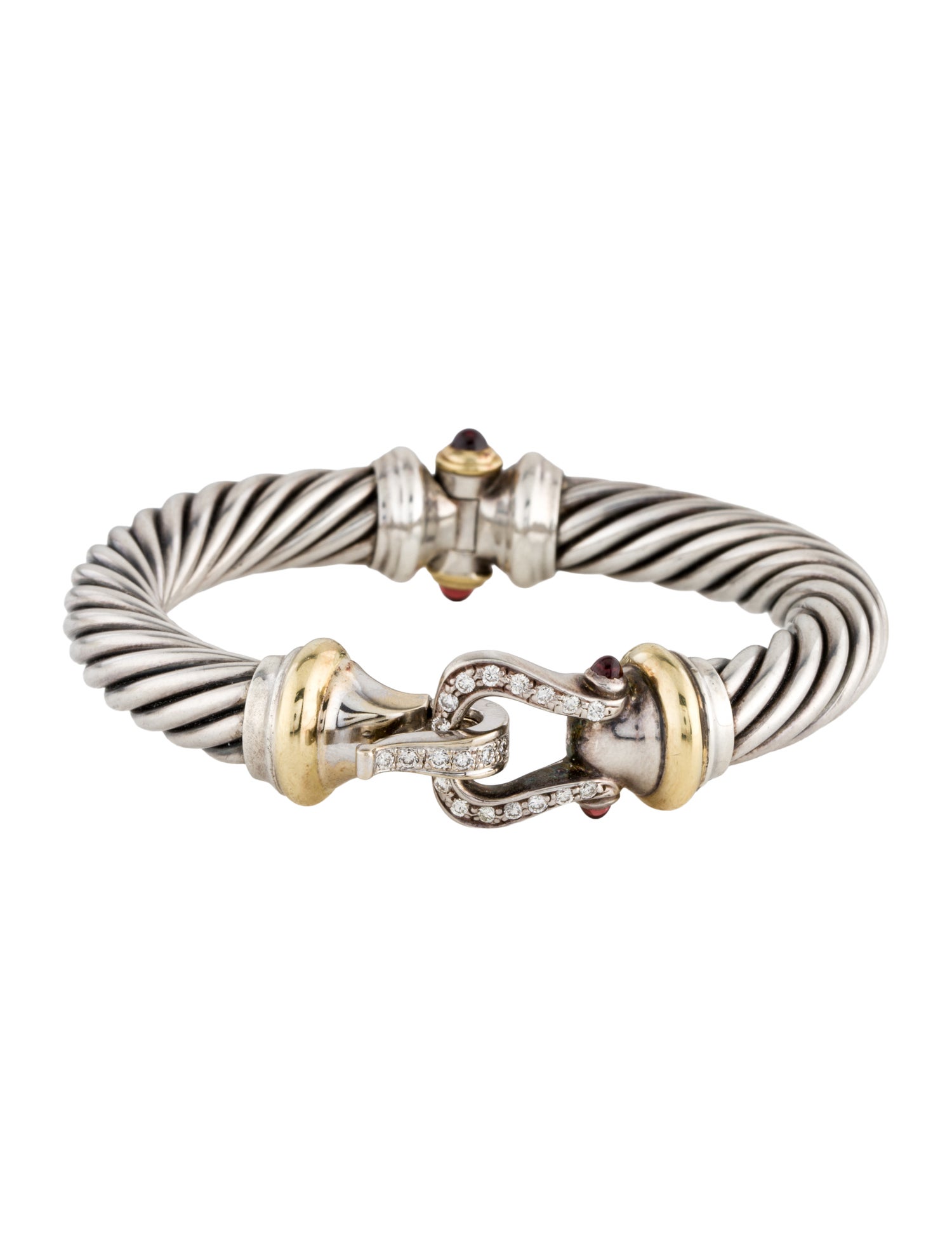 David Yurman Garnet & Diamond Buckle Bangle