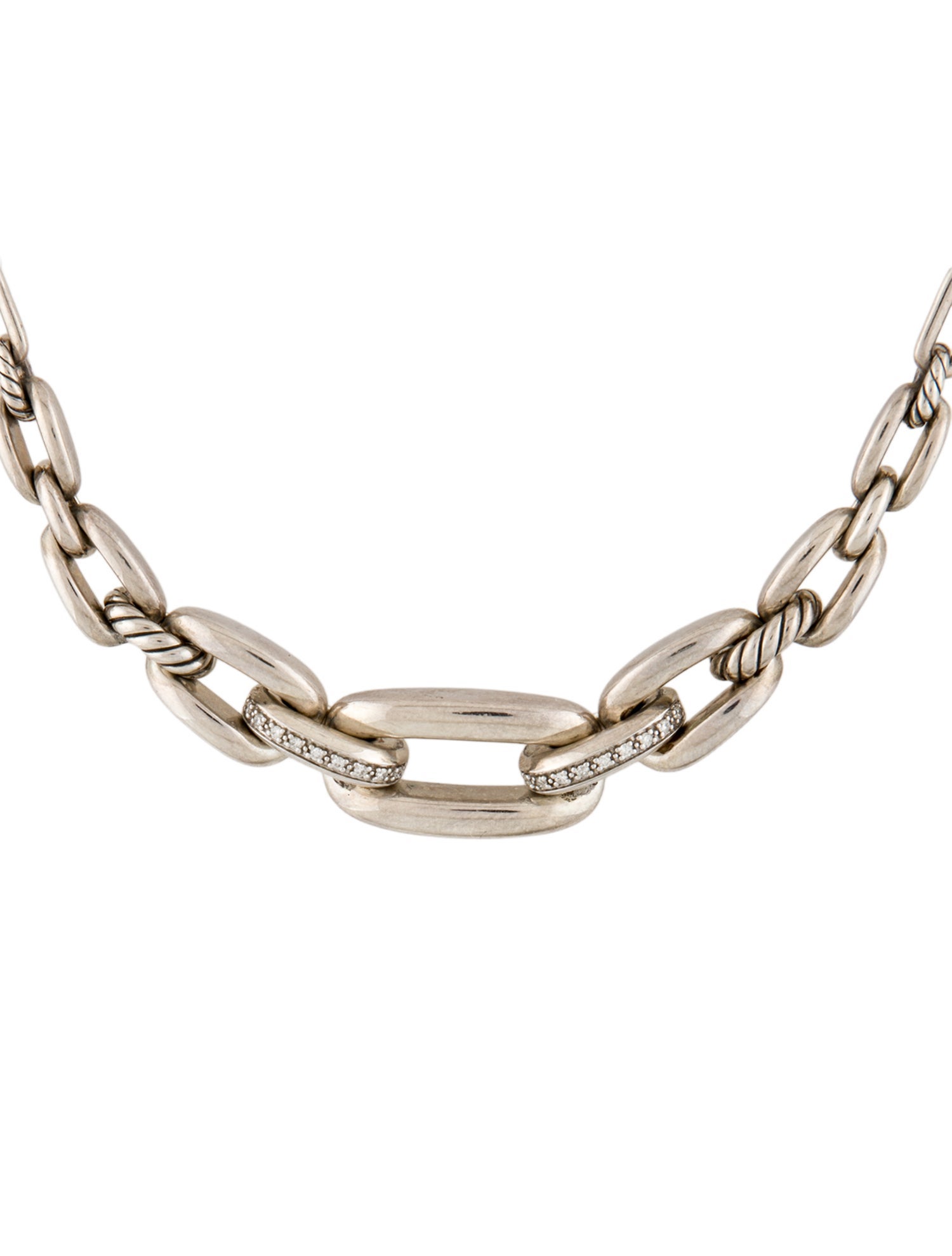 David Yurman Diamond Wellesley Link Chain Station Necklace