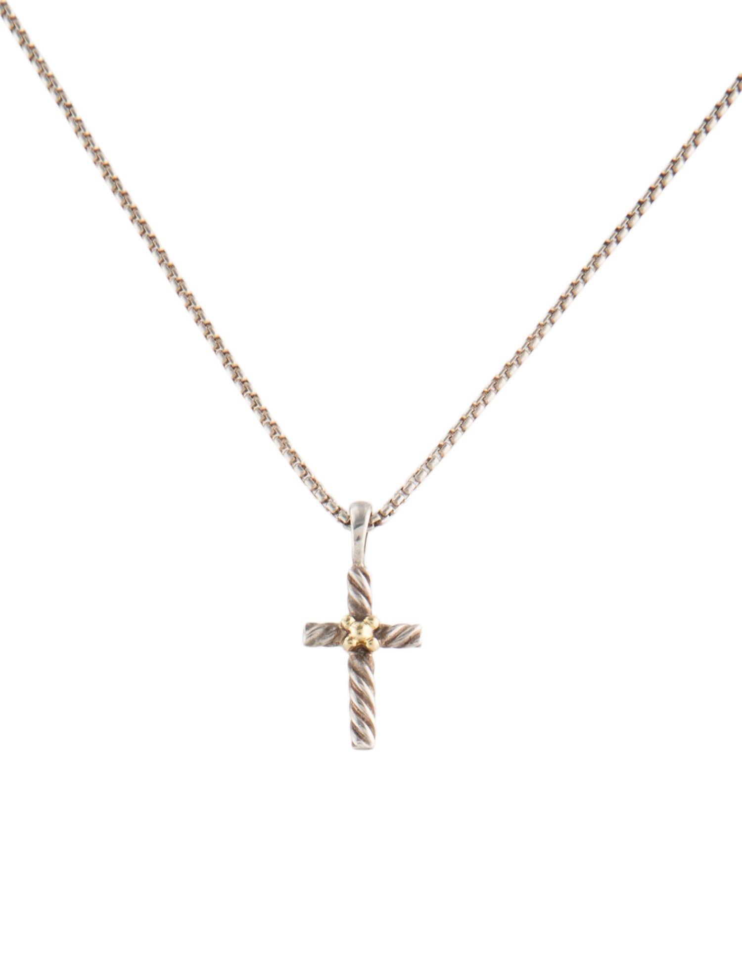 David Yurman Two-Tone Cable Kids Cross Pendant Necklace