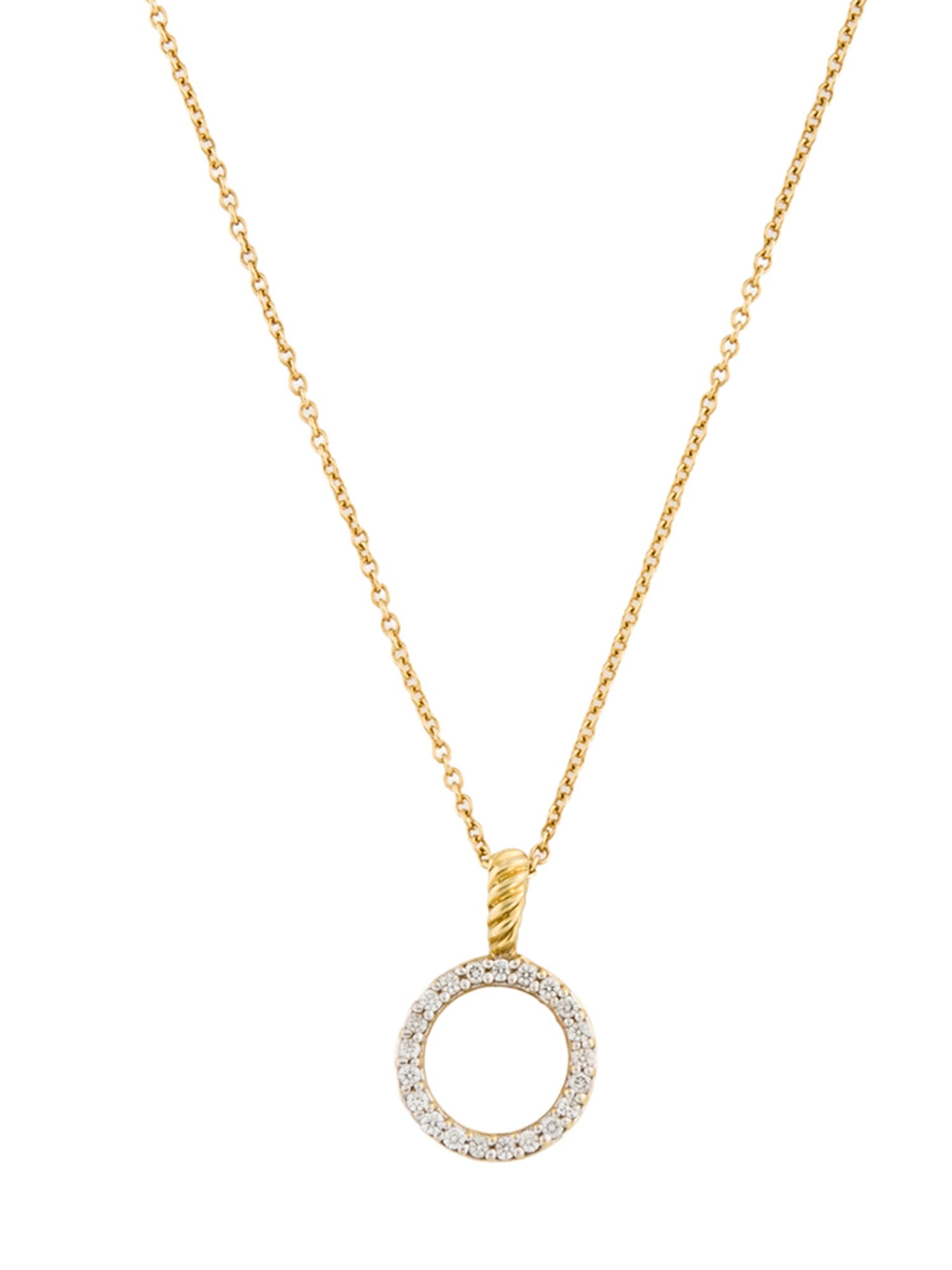 David Yurman 18K Diamond Circle Pendant Necklace