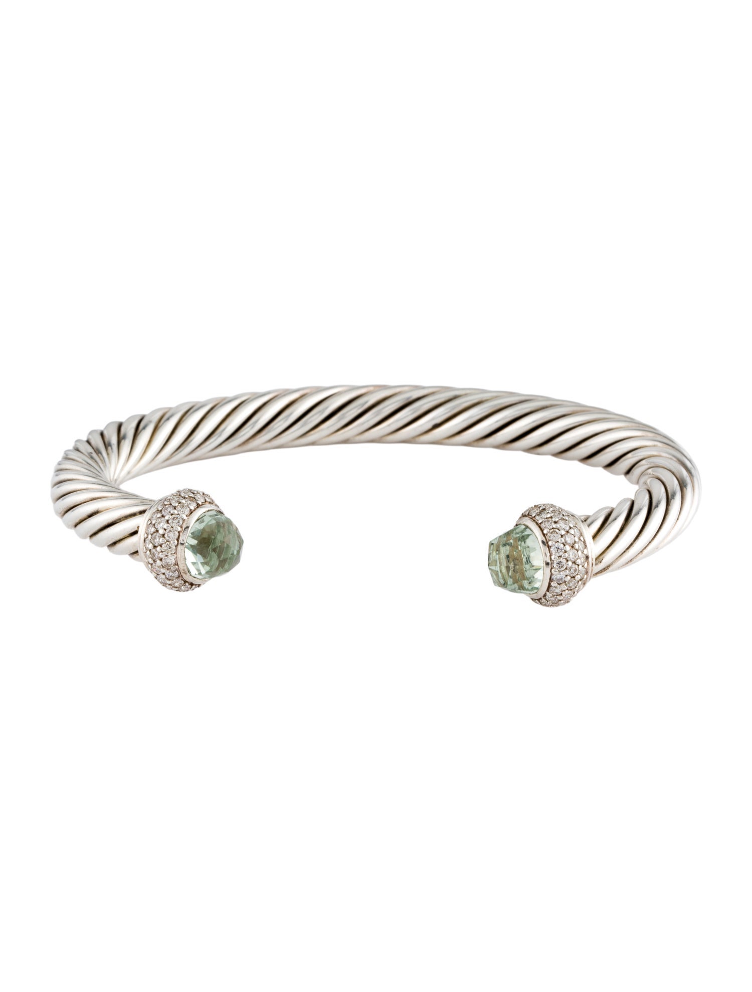 David Yurman Prasiolite & Diamond Cable Cuff Bracelet