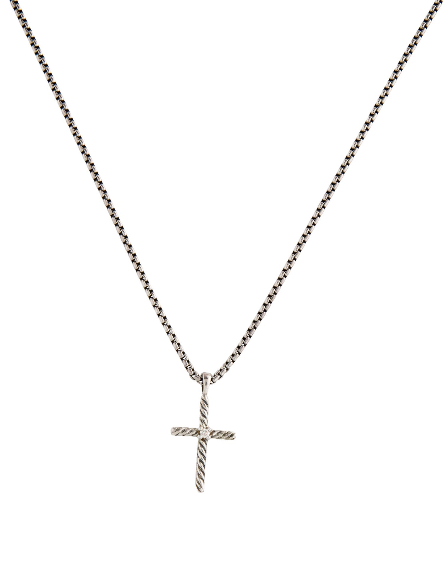 David Yurman Diamond Classic Cable Cross Pendant Necklace