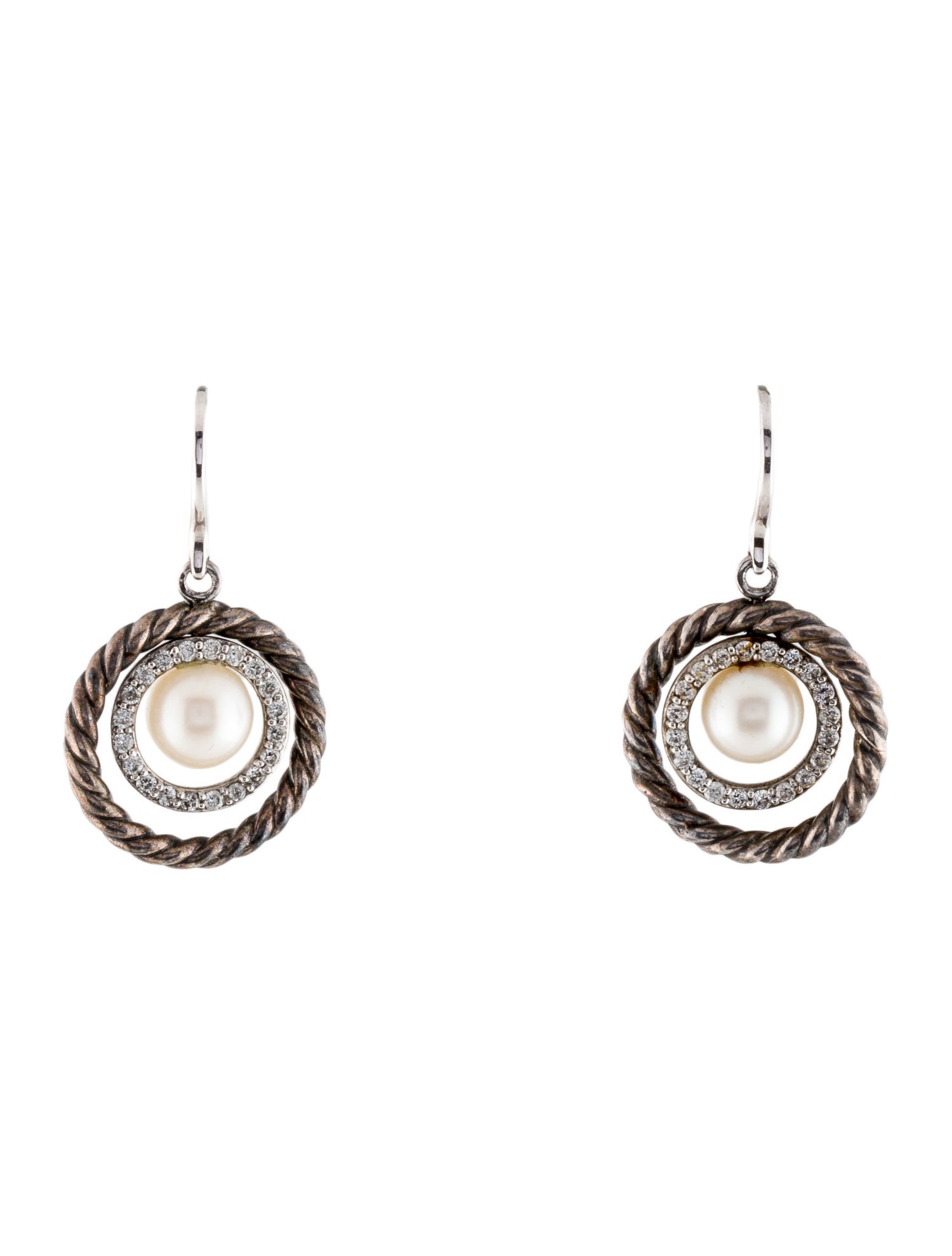 David Yurman Pearl & Diamond Cable Drop Earrings