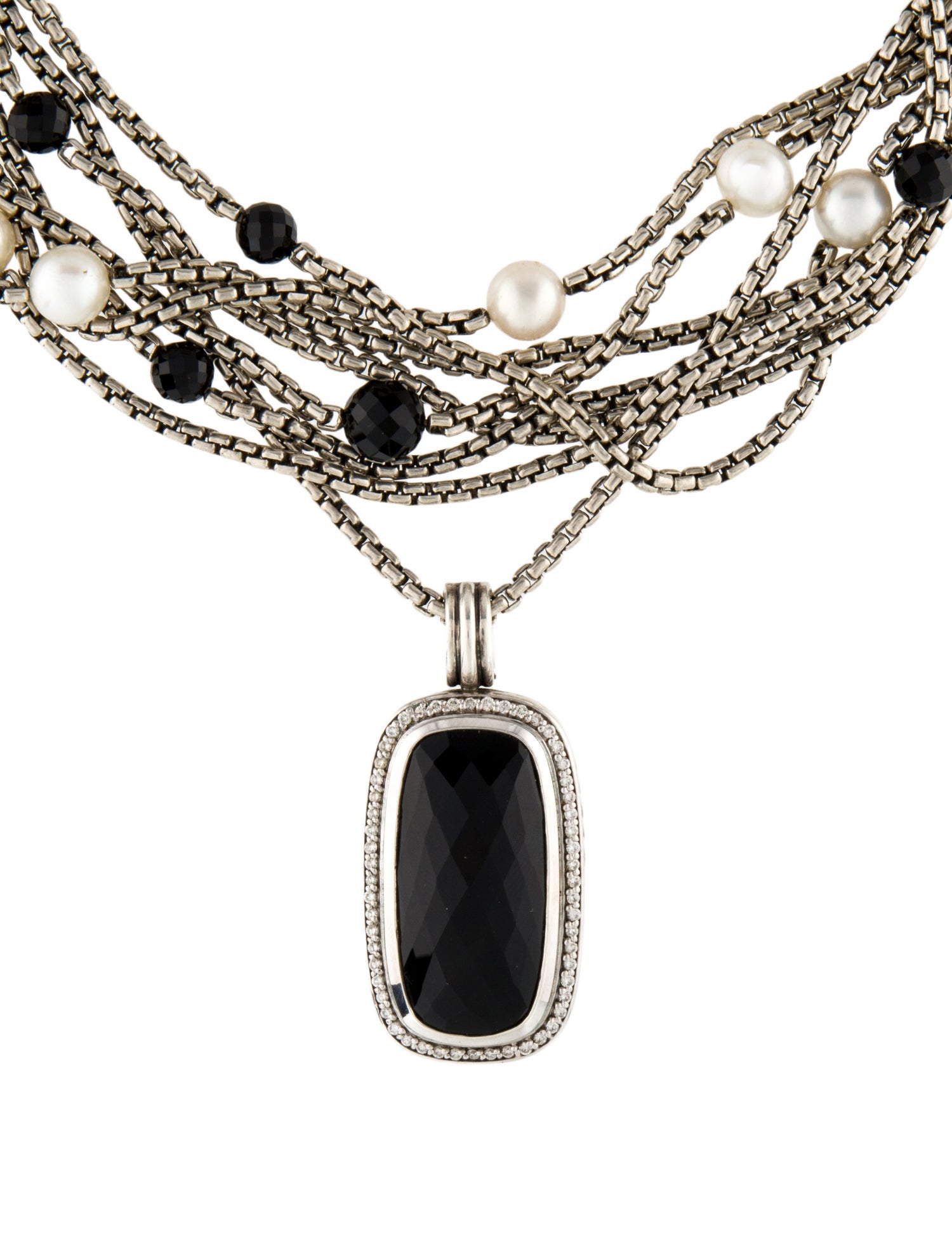 David Yurman Pearl, Onyx & Diamond Multistrand Enhancer Pendant Necklace