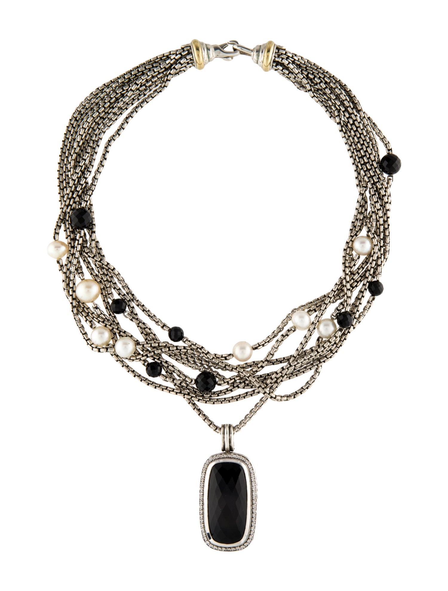David Yurman Pearl, Onyx & Diamond Multistrand Enhancer Pendant Necklace