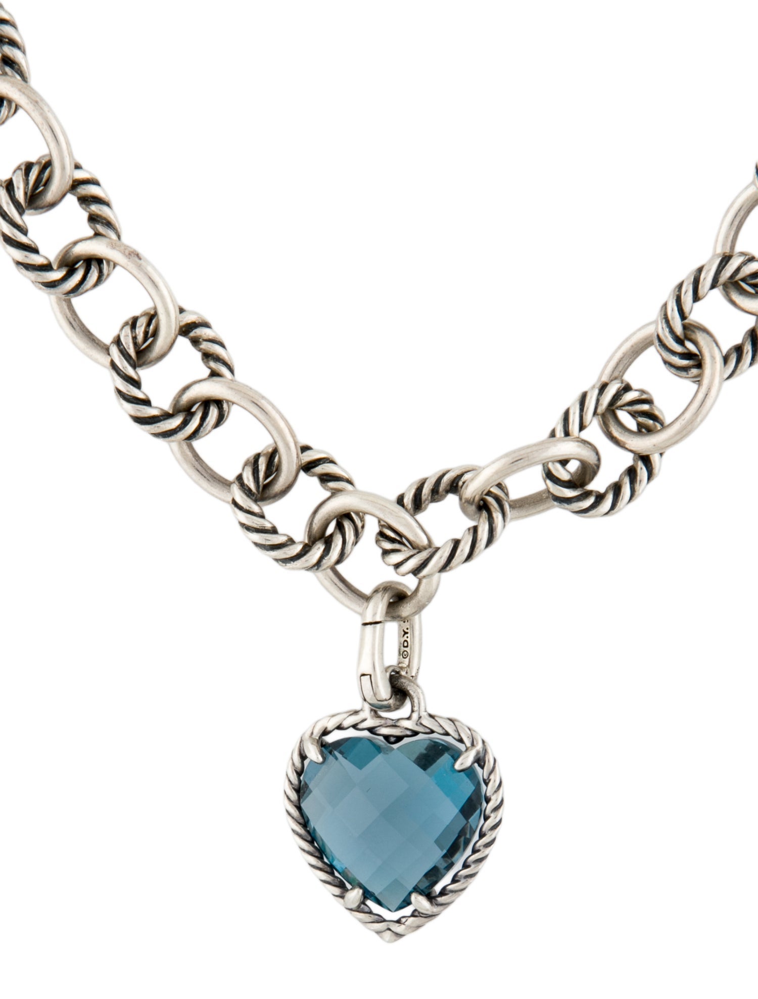 David Yurman Topaz Cable Heart Pendant Necklace