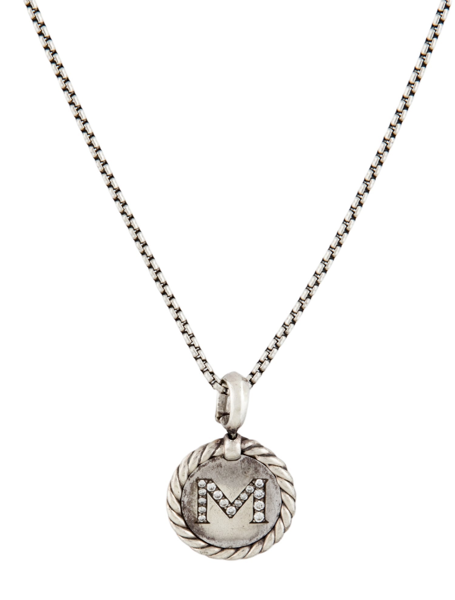 David Yurman Diamond Initial 'M' Charm Necklace