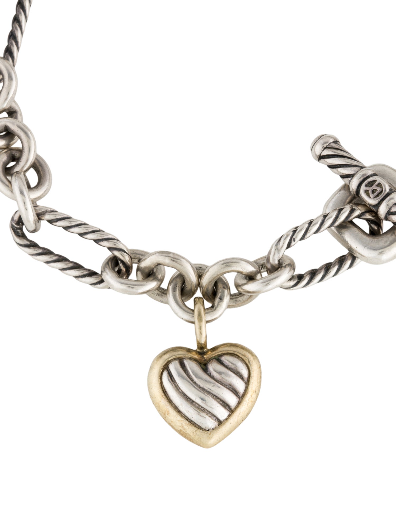 David Yurman Two-Tone Figaro Heart Charm Bracelet