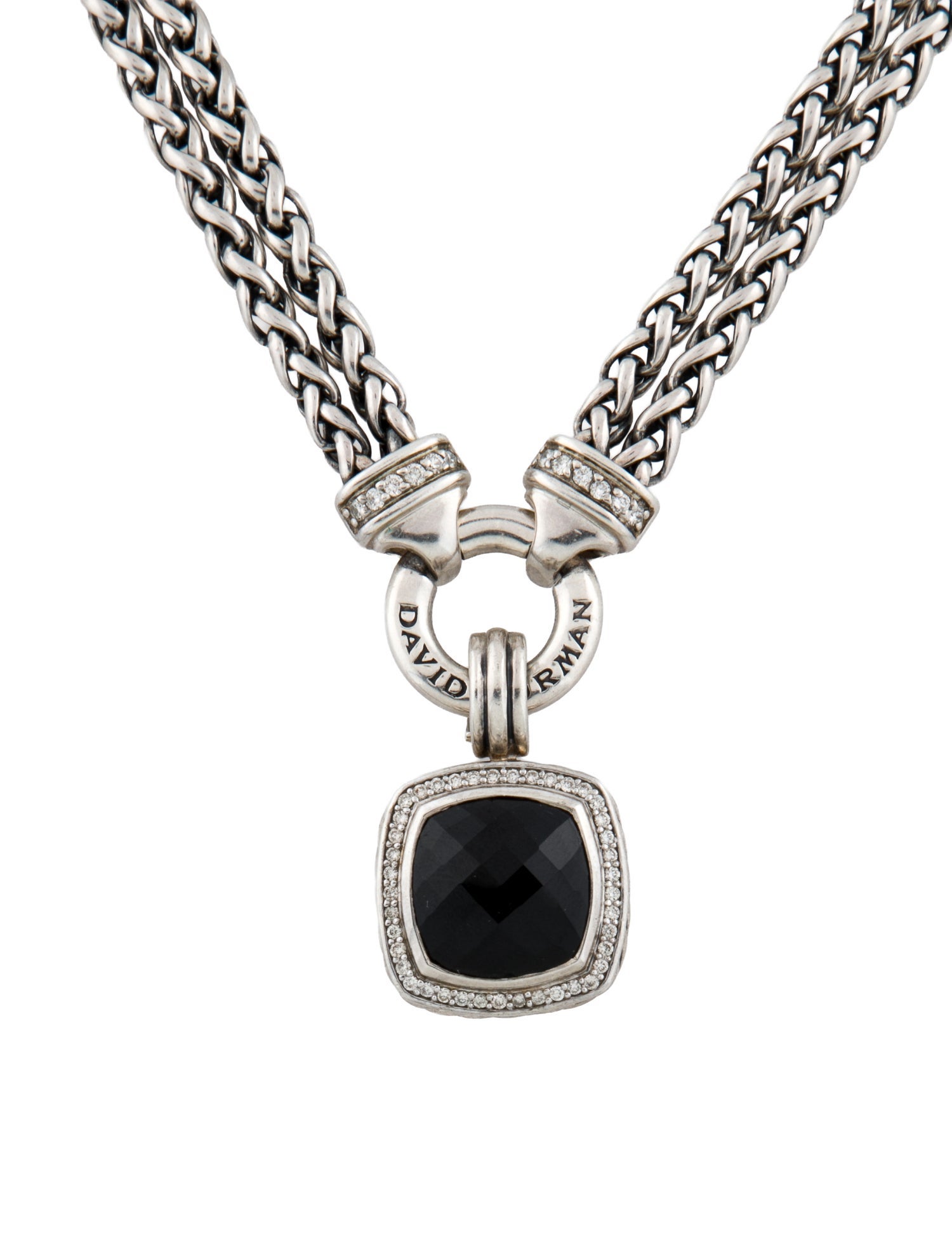 David Yurman Onyx & Diamond Double Wheat Chain Pendant Necklace