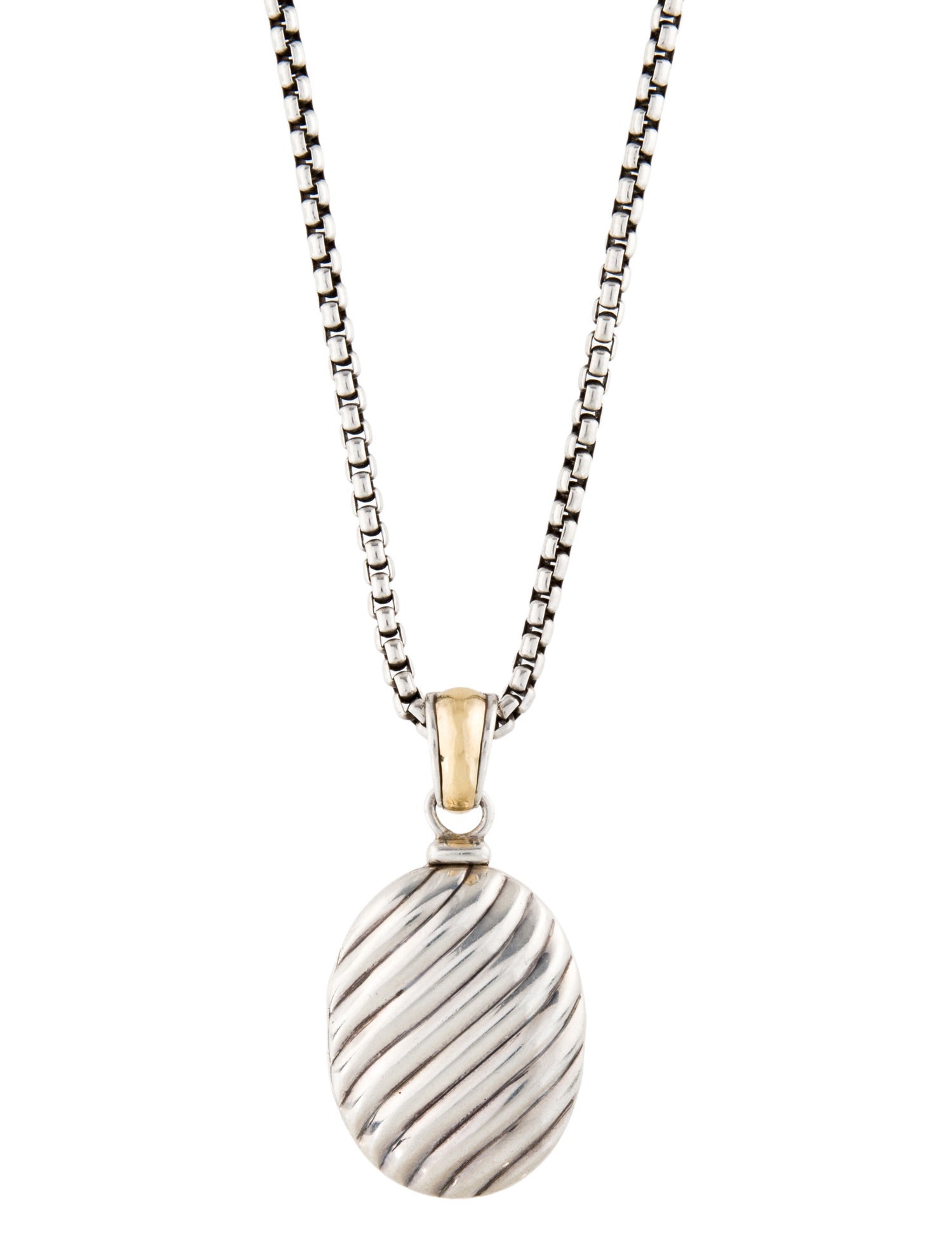 David Yurman Two-Tone Sculpted Cable Oval Locket Pendant Necklace