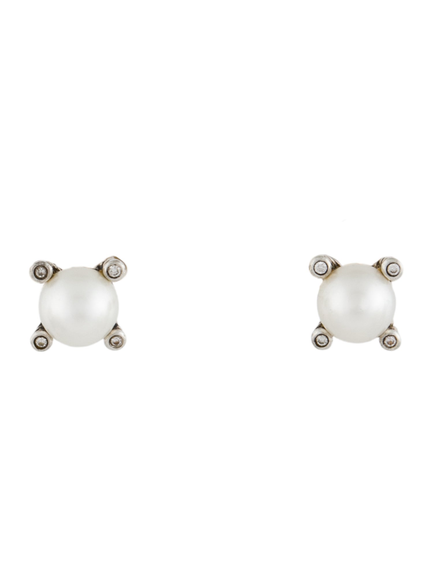 David Yurman Pearl & Diamond Stud Earrings